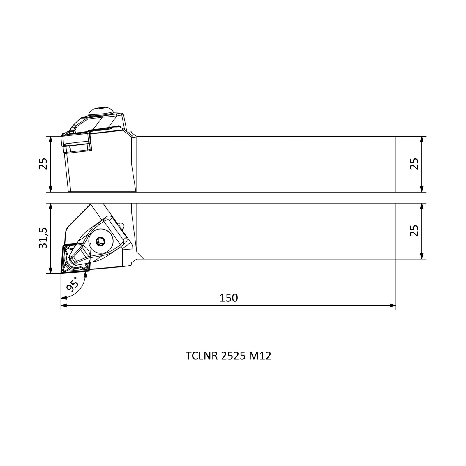 TCLNR 2525 M12 &mdash; dimensioned drawing