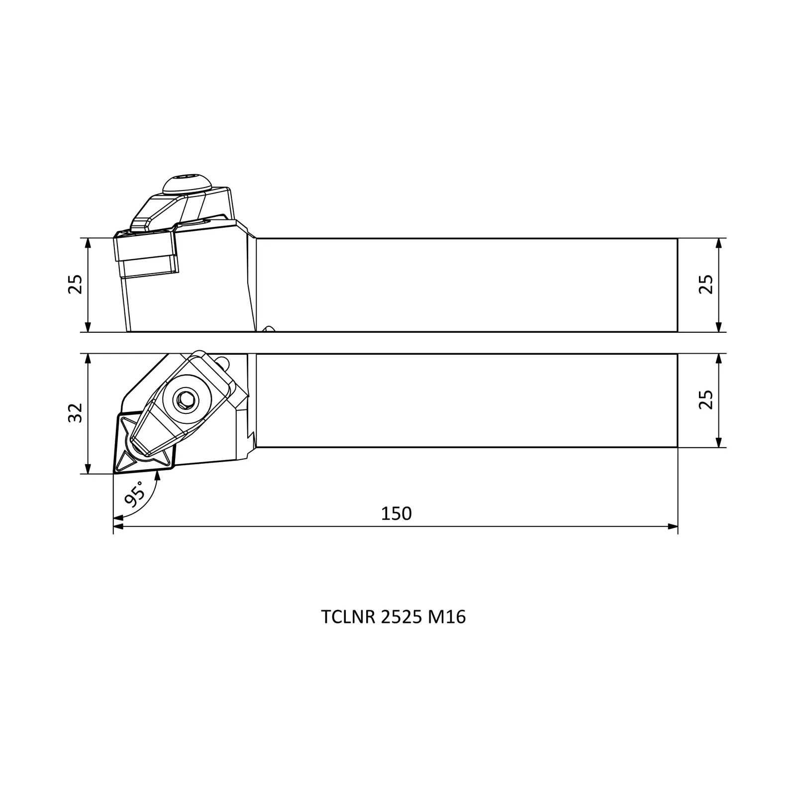 TCLNR 2525 M16 &mdash; dimensioned drawing