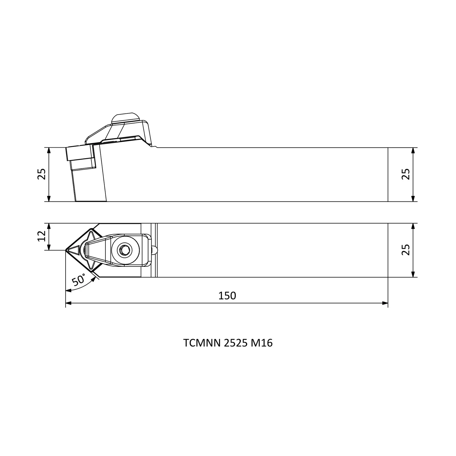 TCMNN 2525 M16 &mdash; dimensioned drawing