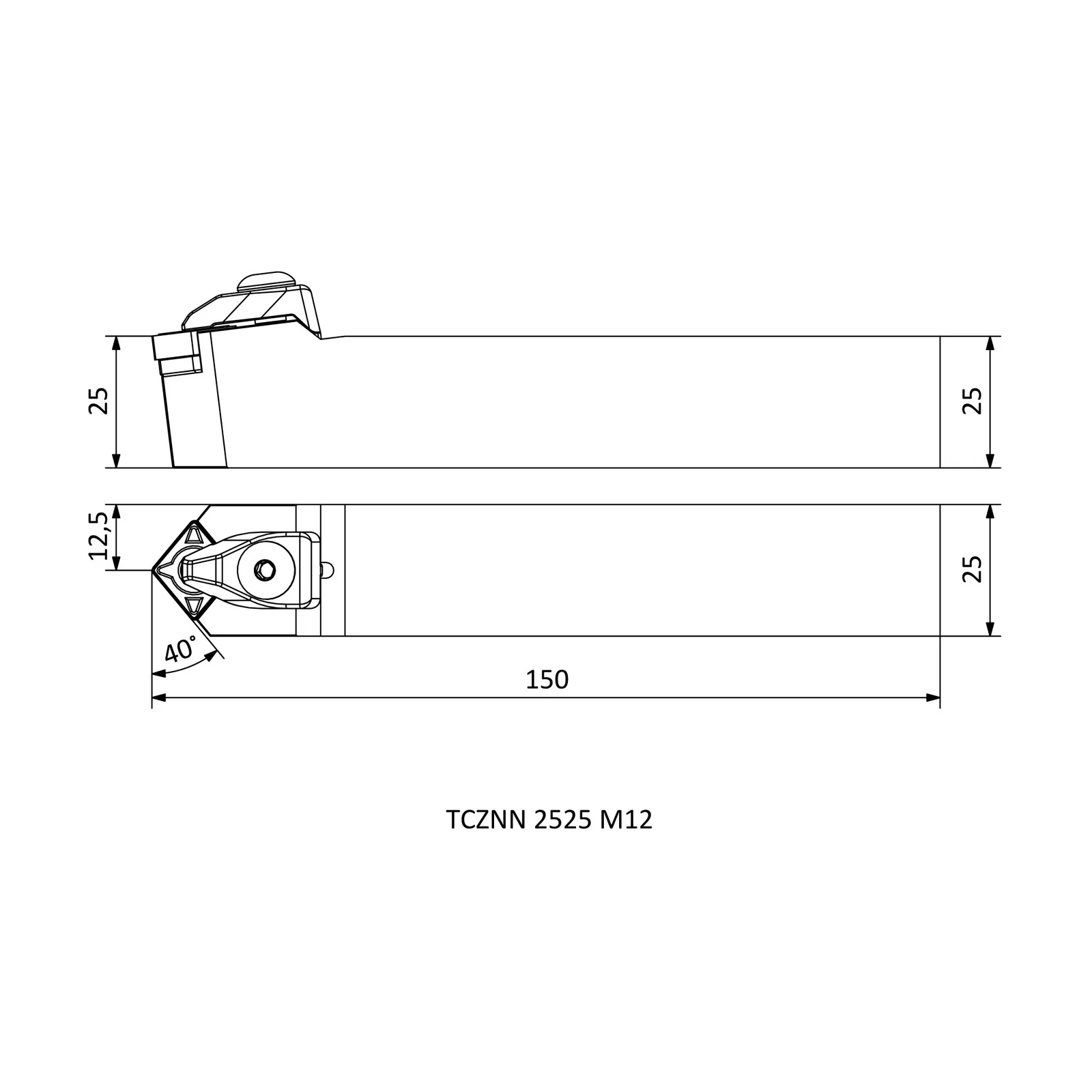 TCZNN 2525 M12 &mdash; dimensioned drawing