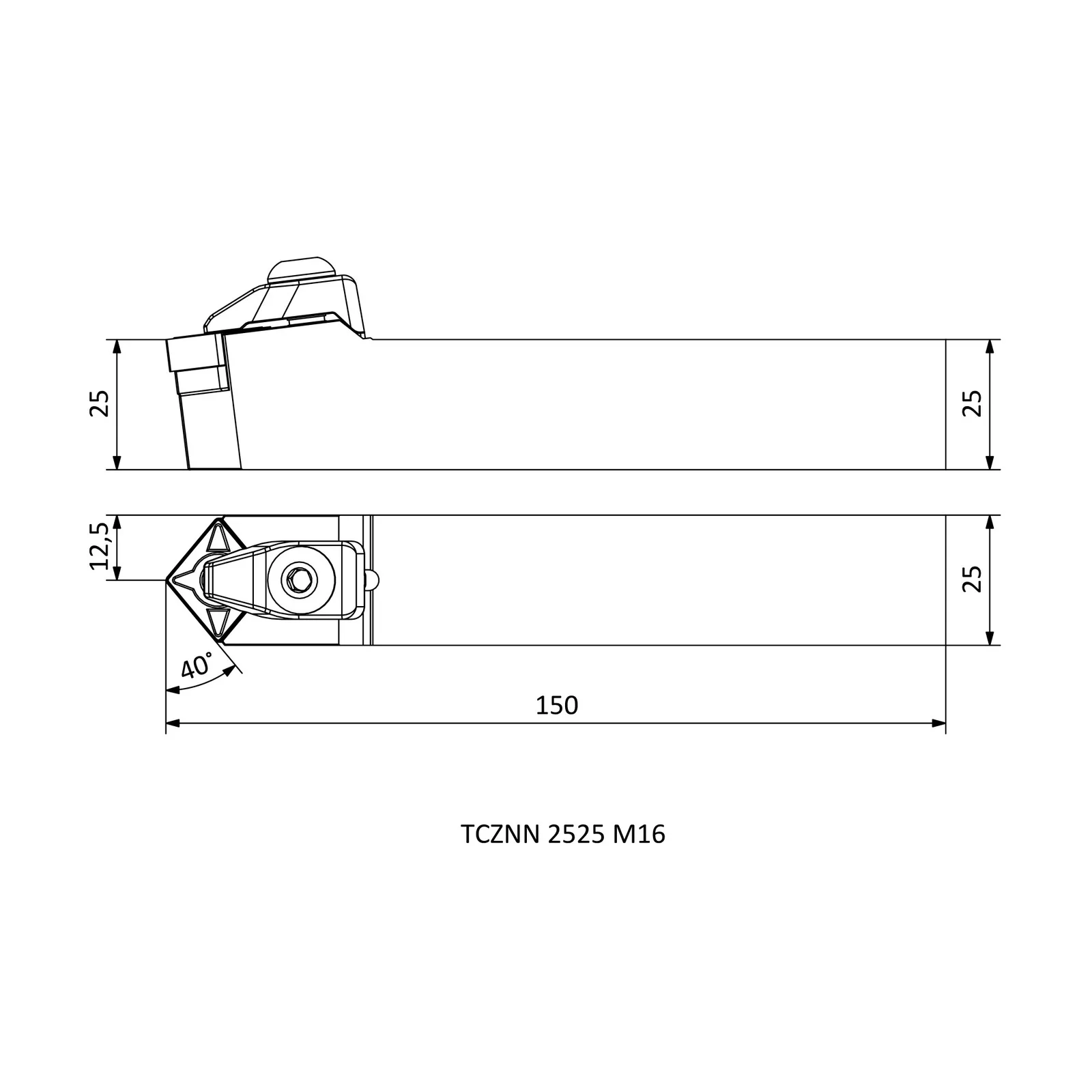 TCZNN 2525 M16 &mdash; dimensioned drawing