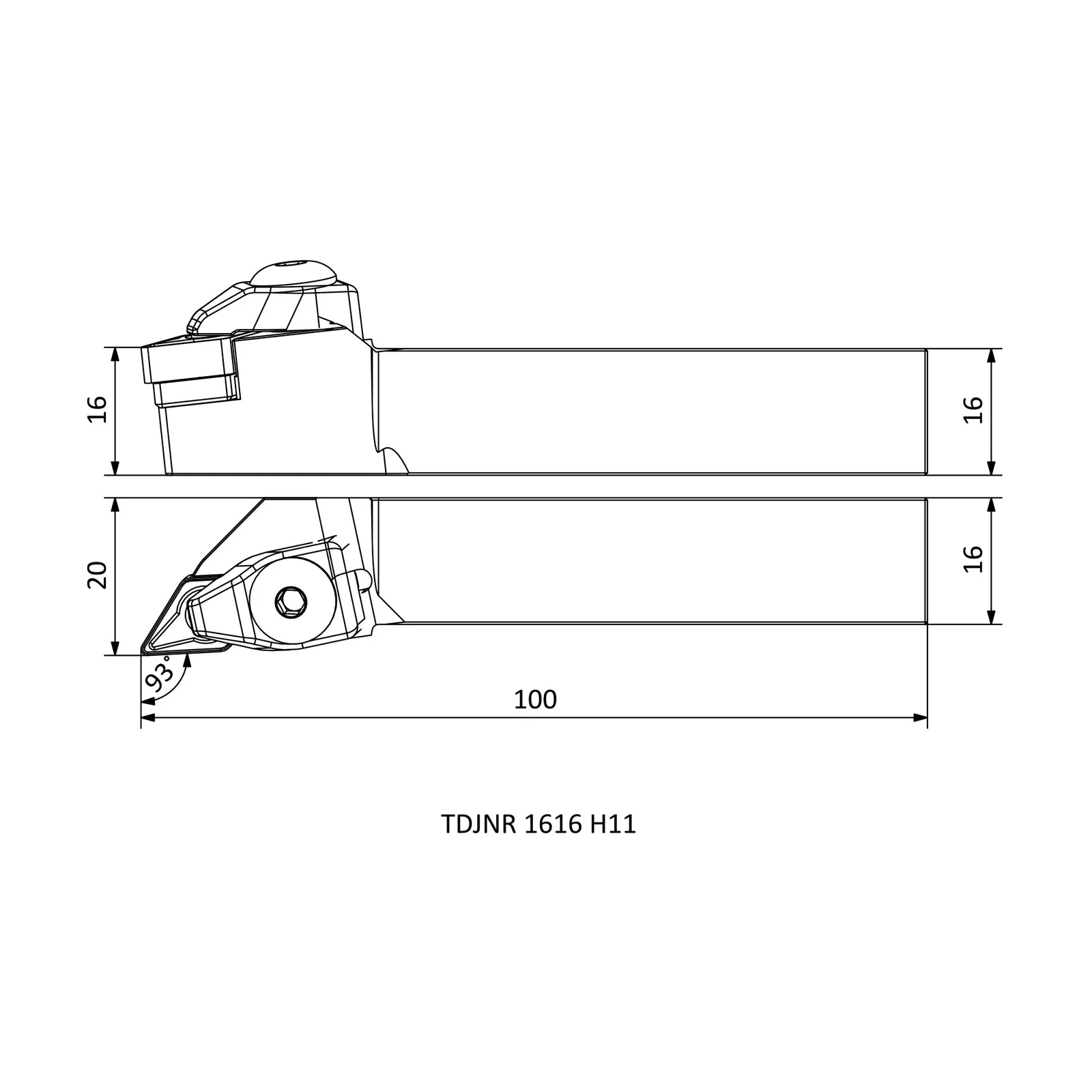 TDJNR 1616 H11 &mdash; dimensioned drawing