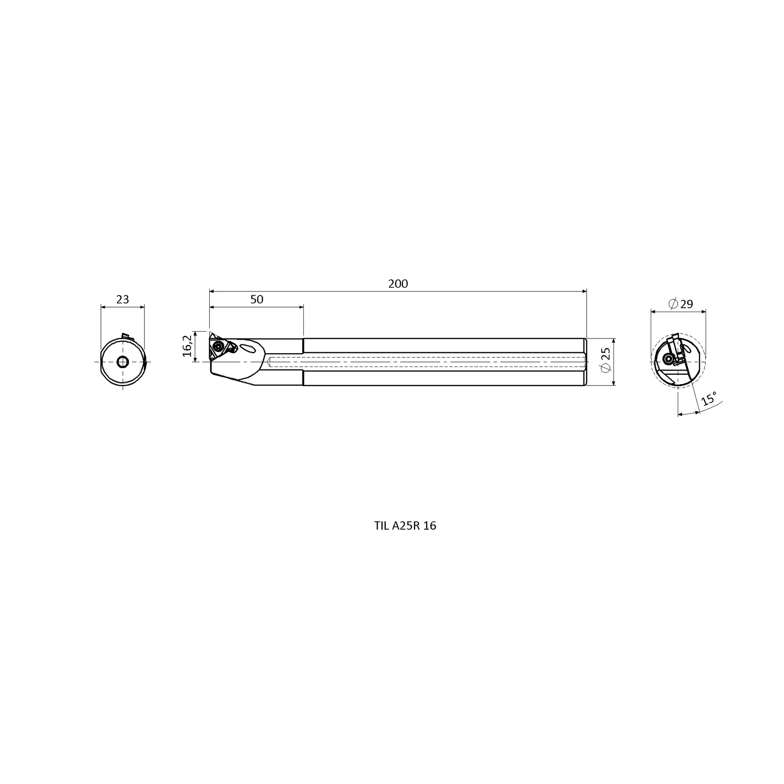 TIL A25R 16 &mdash; dimensioned drawing