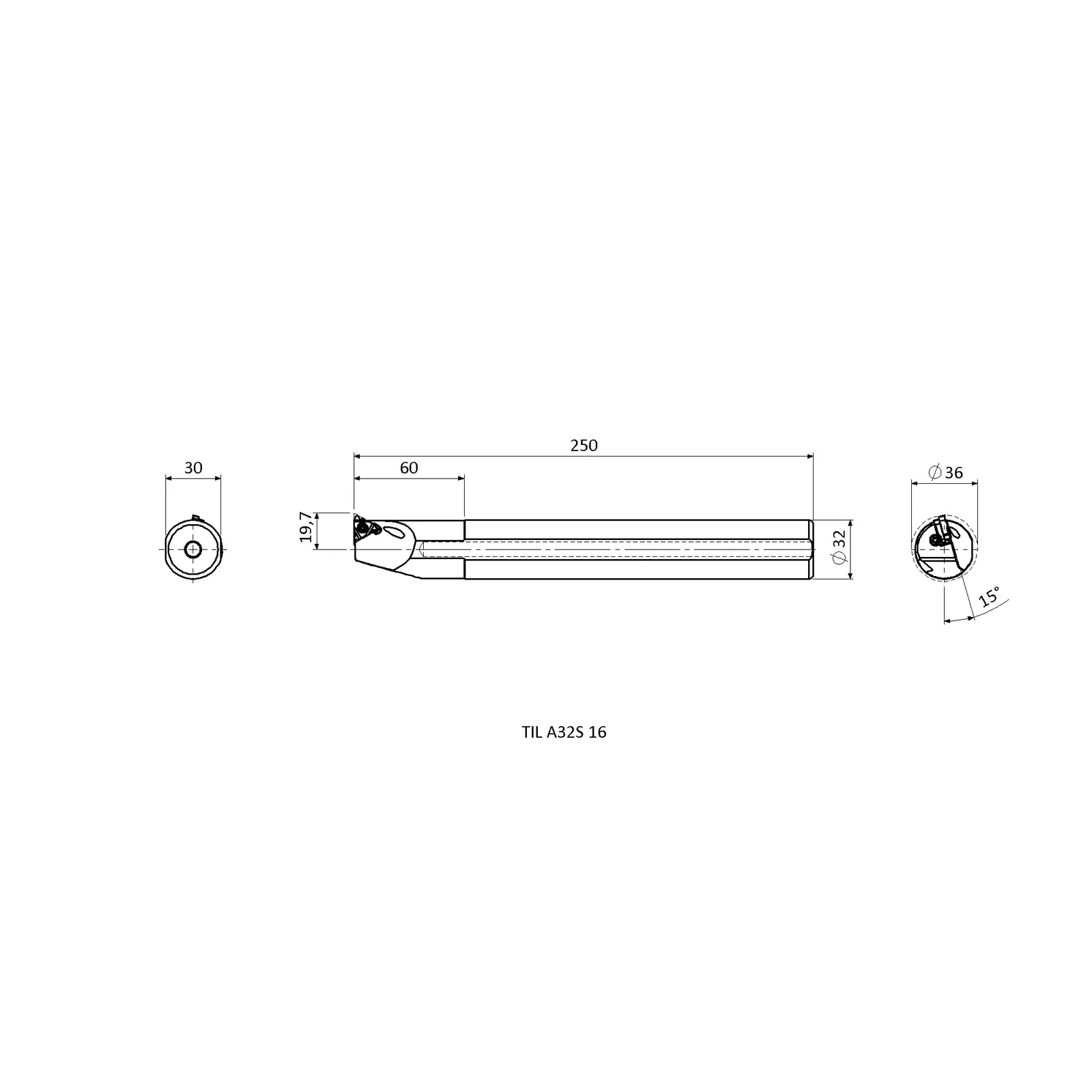 TIL A32S 16 &mdash; dimensioned drawing