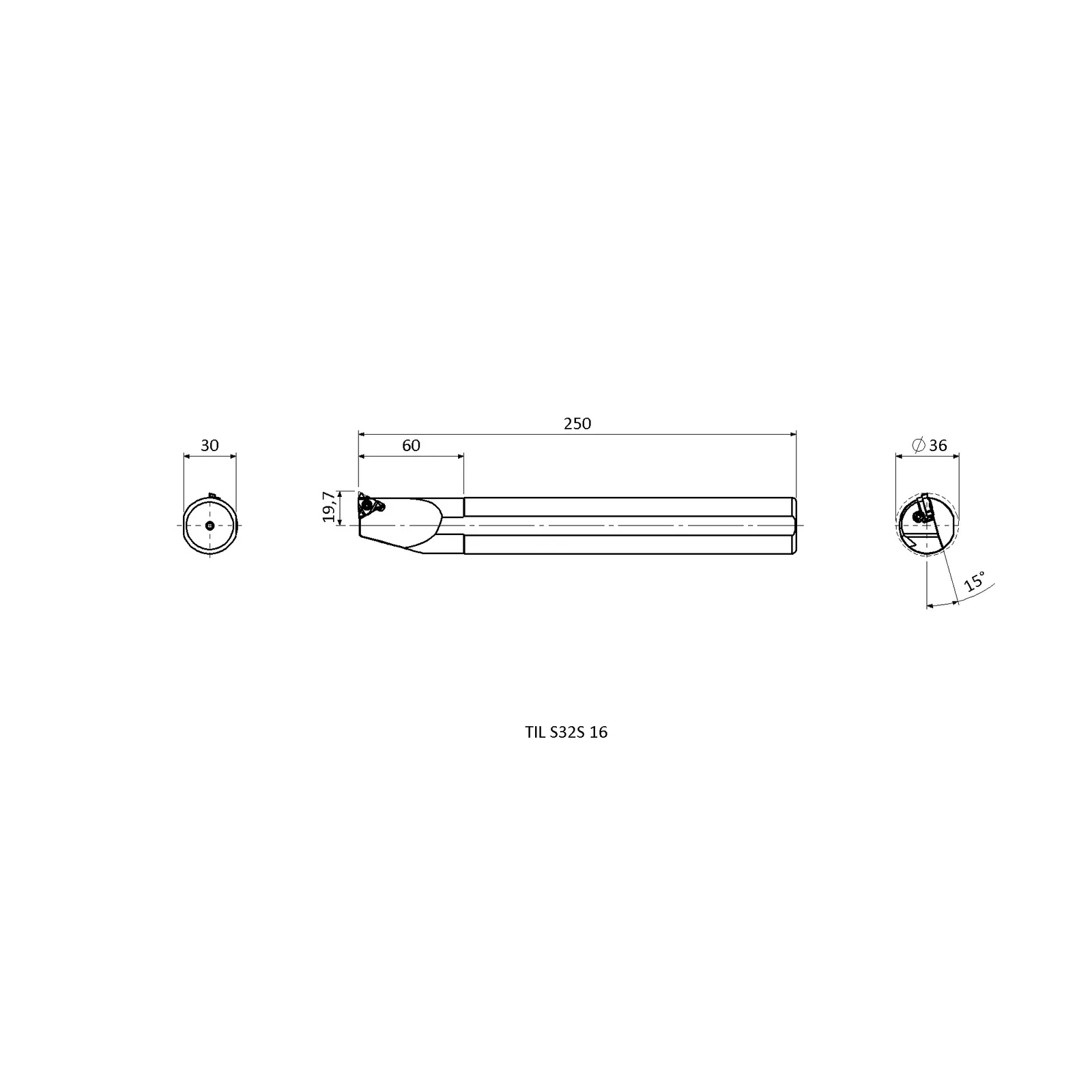 TIL S32S 16 &mdash; dimensioned drawing