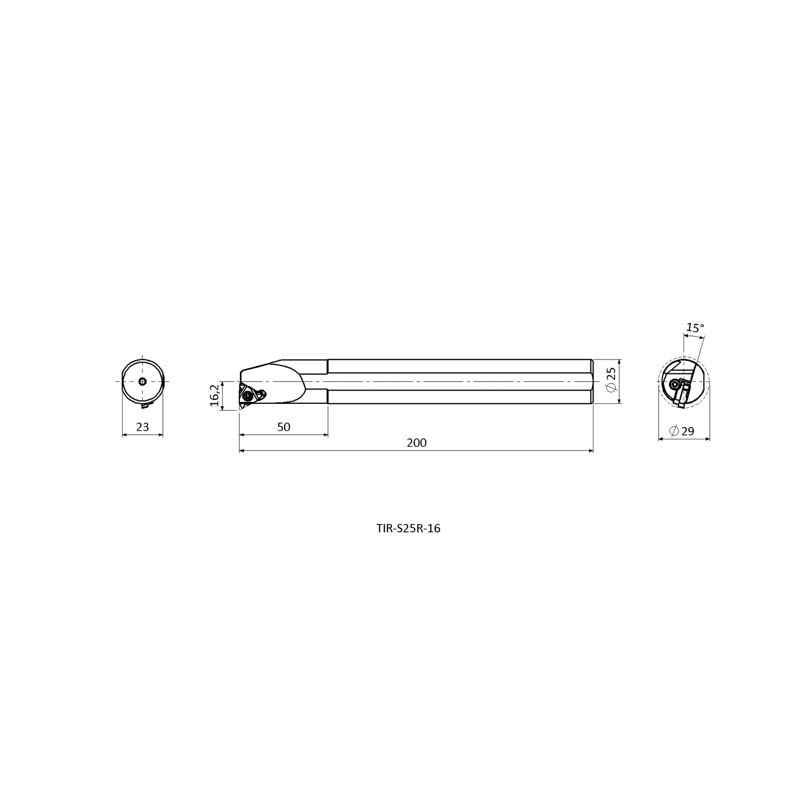 TIR S25R 16 &mdash; dimensioned drawing