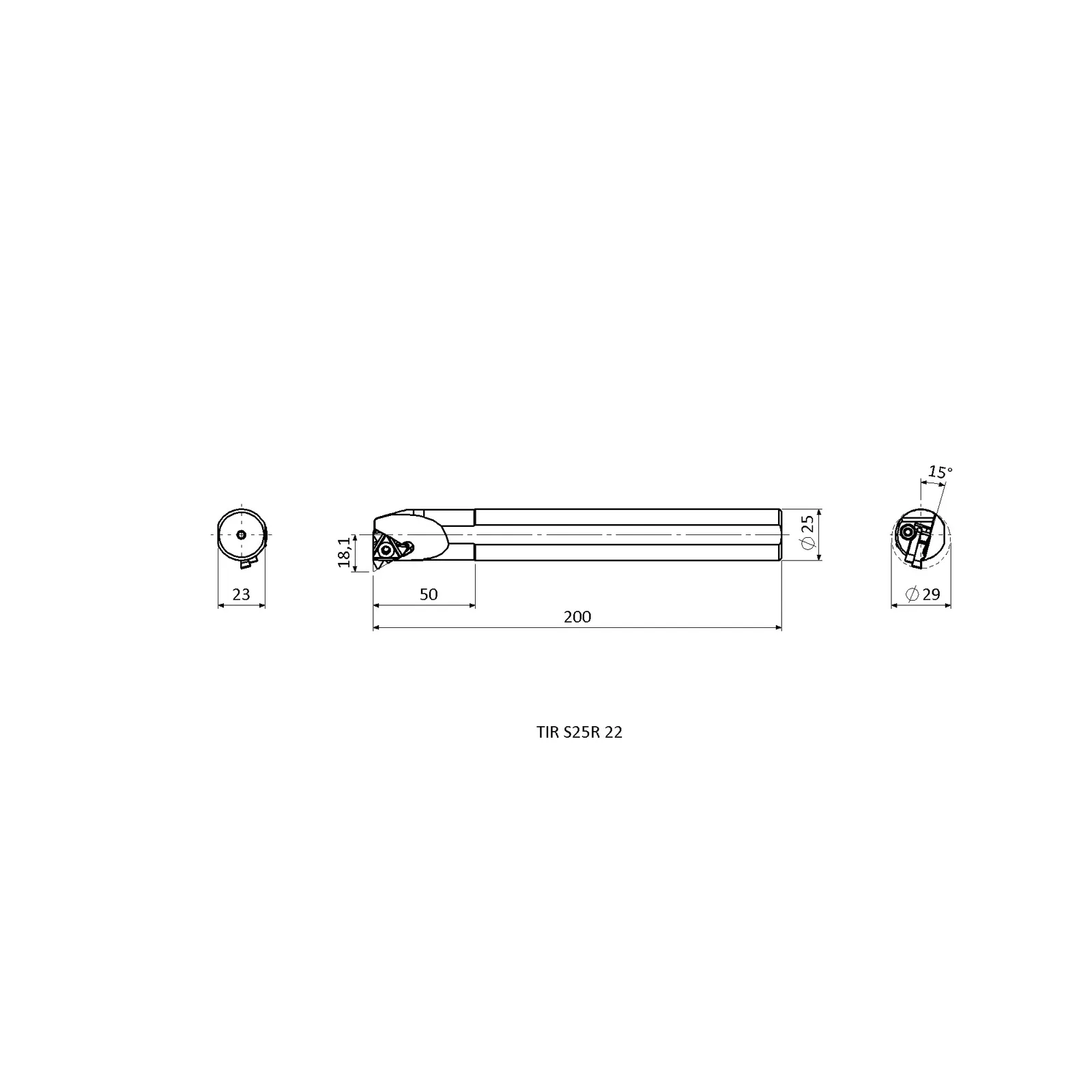 TIR S25R 22 &mdash; dimensioned drawing