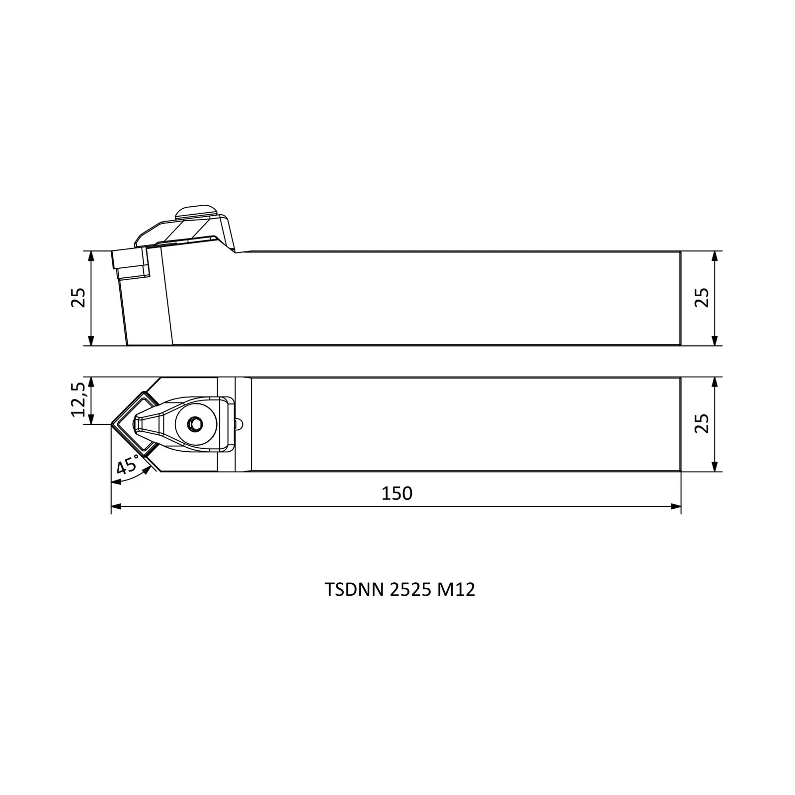 TSDNN 2525 M12 &mdash; dimensioned drawing