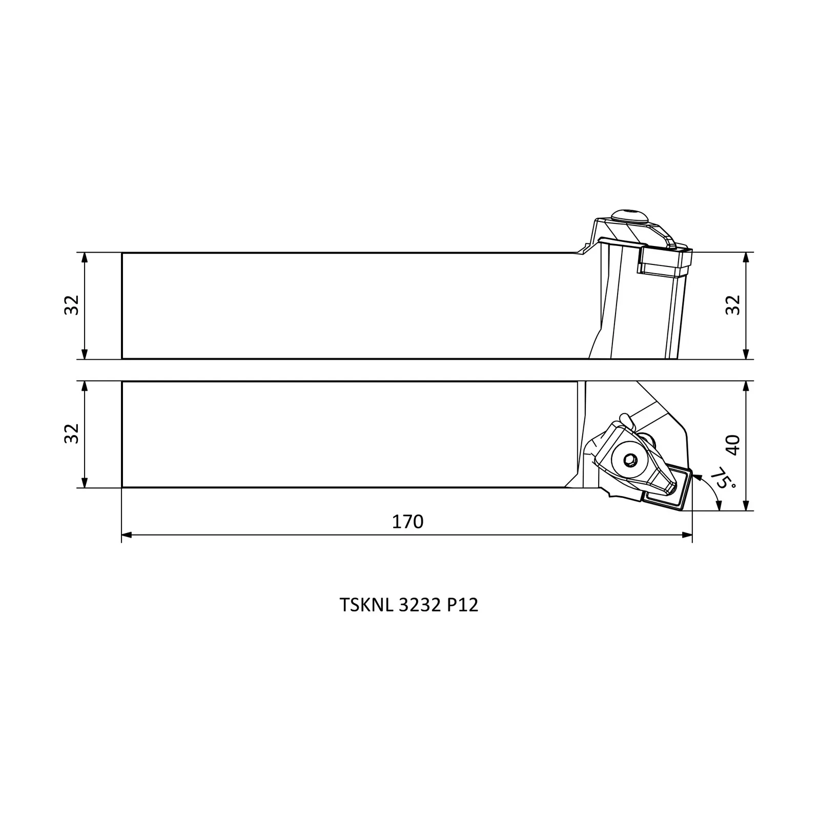 TSKNL 3232 P12 &mdash; dimensioned drawing