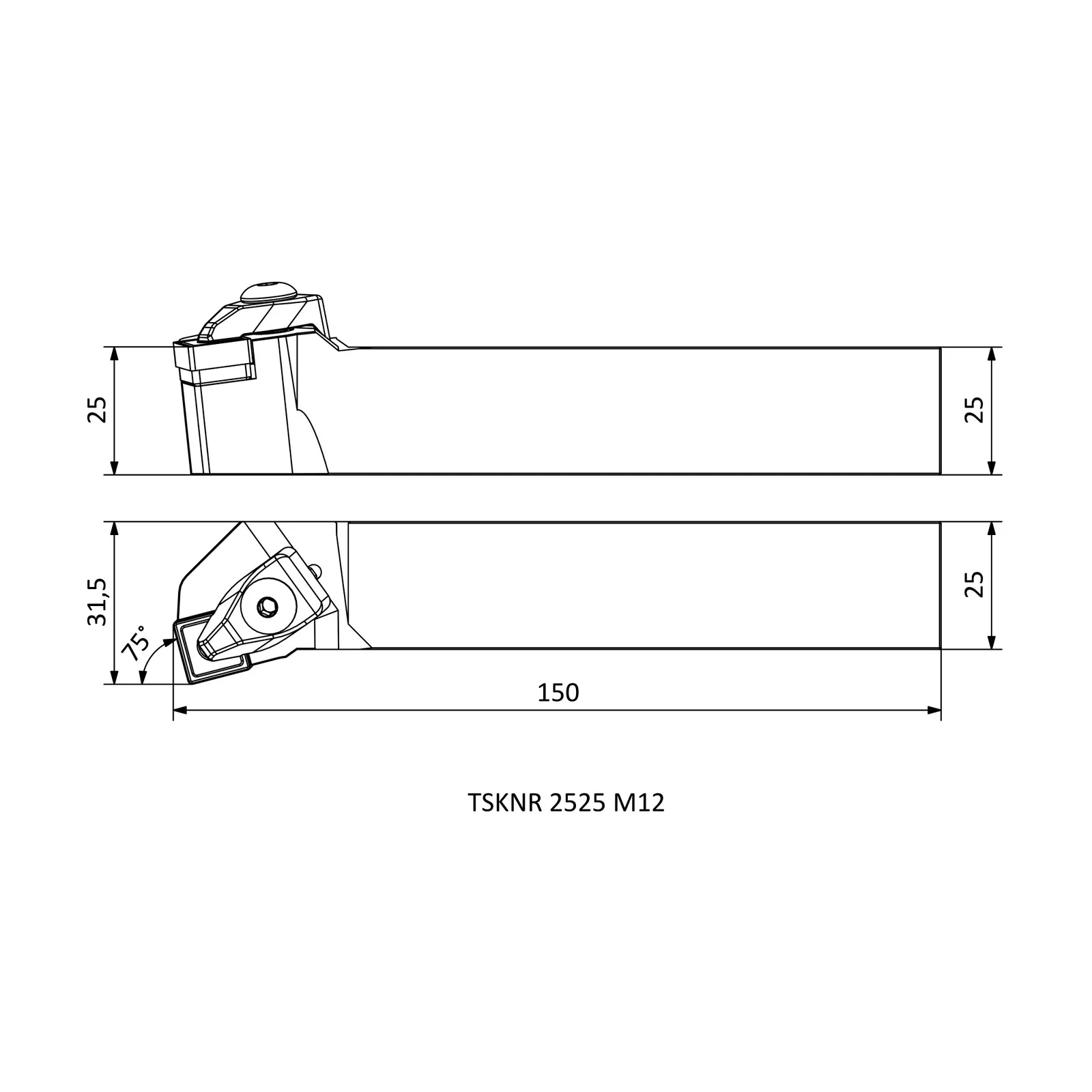 TSKNR 2525 M12 &mdash; dimensioned drawing