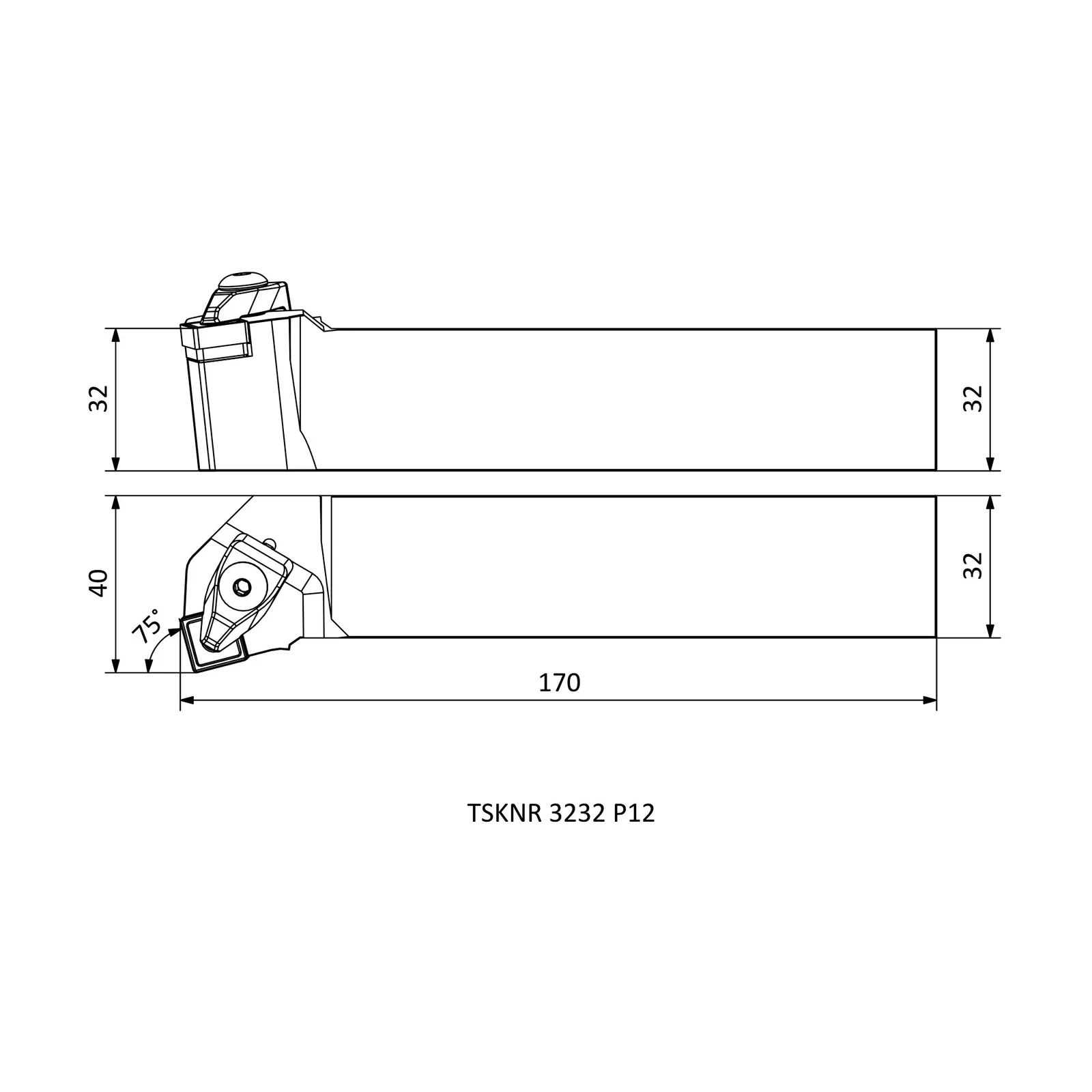 TSKNR 3232 P12 &mdash; dimensioned drawing