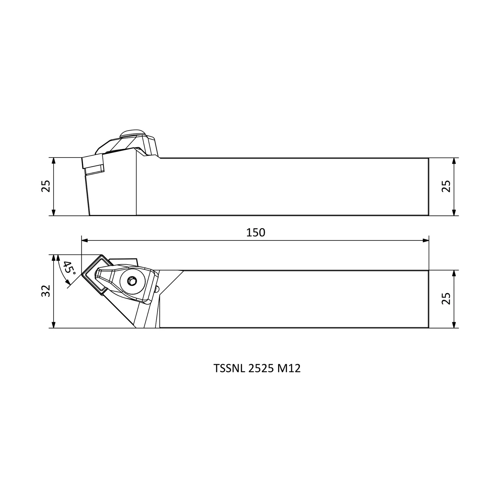 TSSNL 2525 M12 &mdash; dimensioned drawing