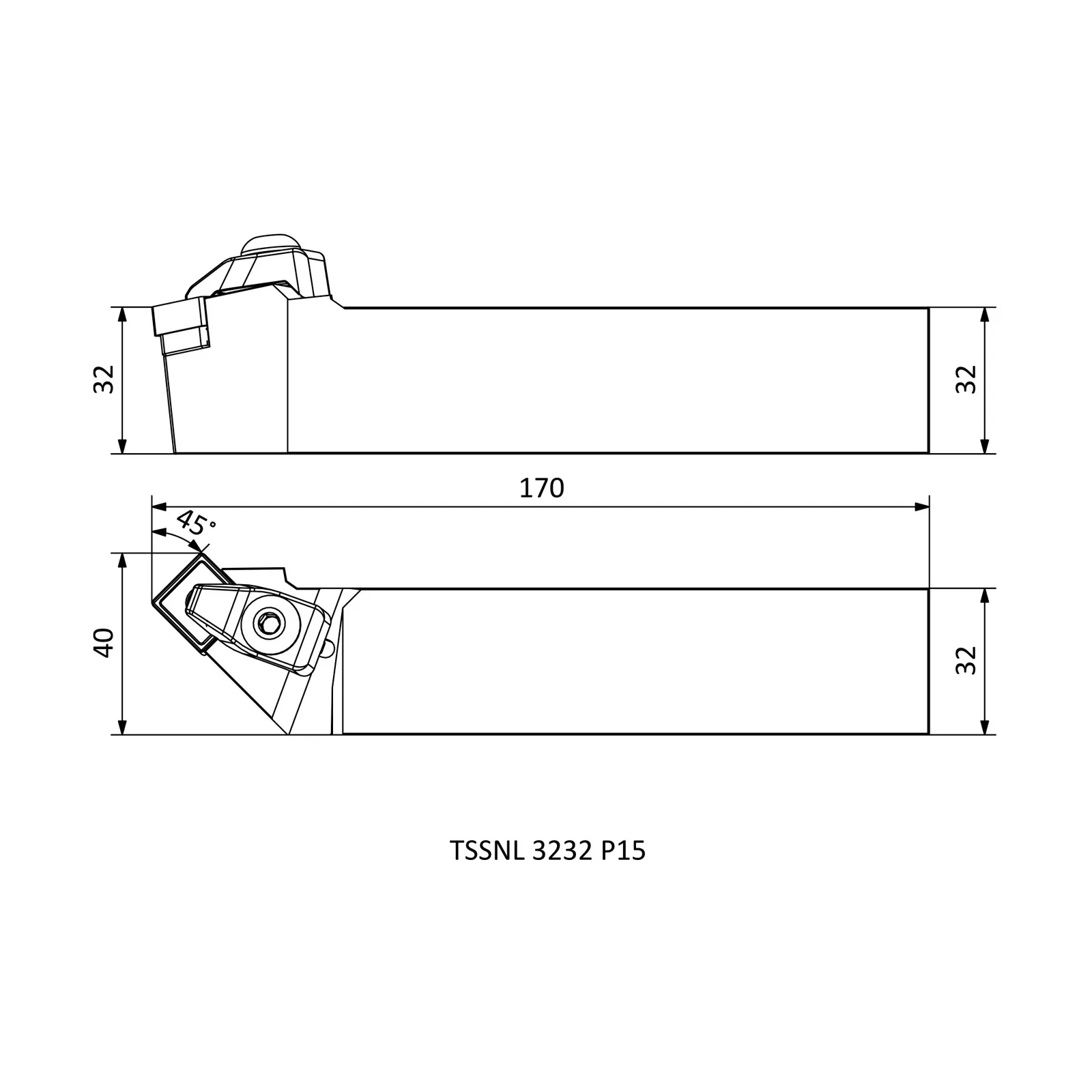 TSSNL 3232 P15 &mdash; dimensioned drawing