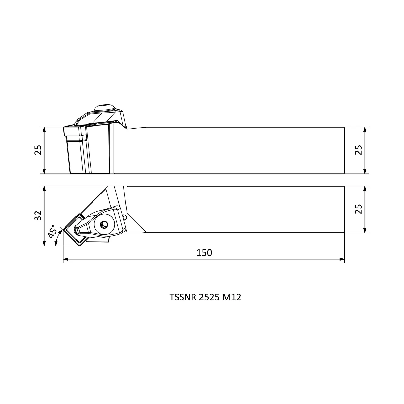 TSSNR 2525 M12 &mdash; dimensioned drawing
