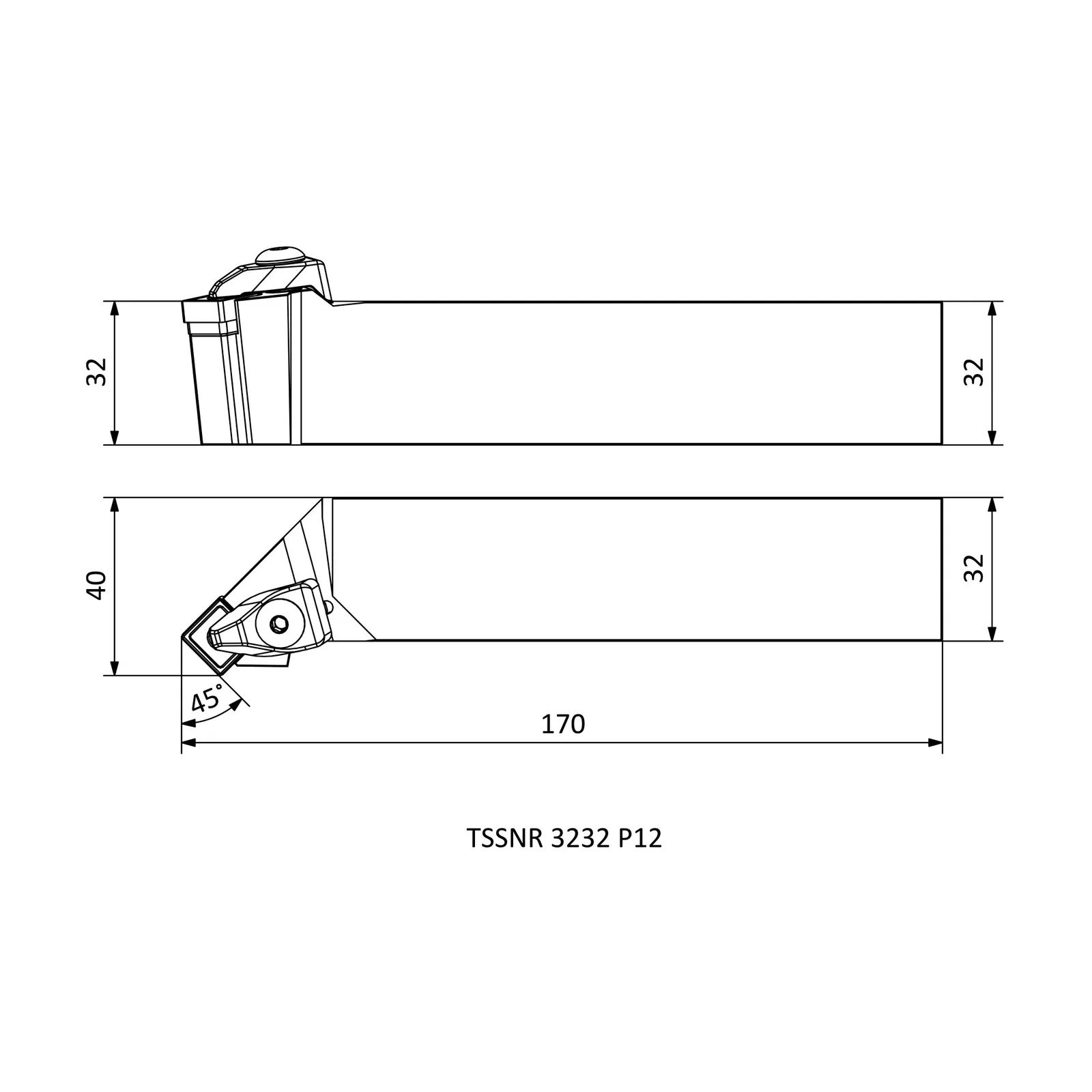 TSSNR 3232 P12 &mdash; dimensioned drawing
