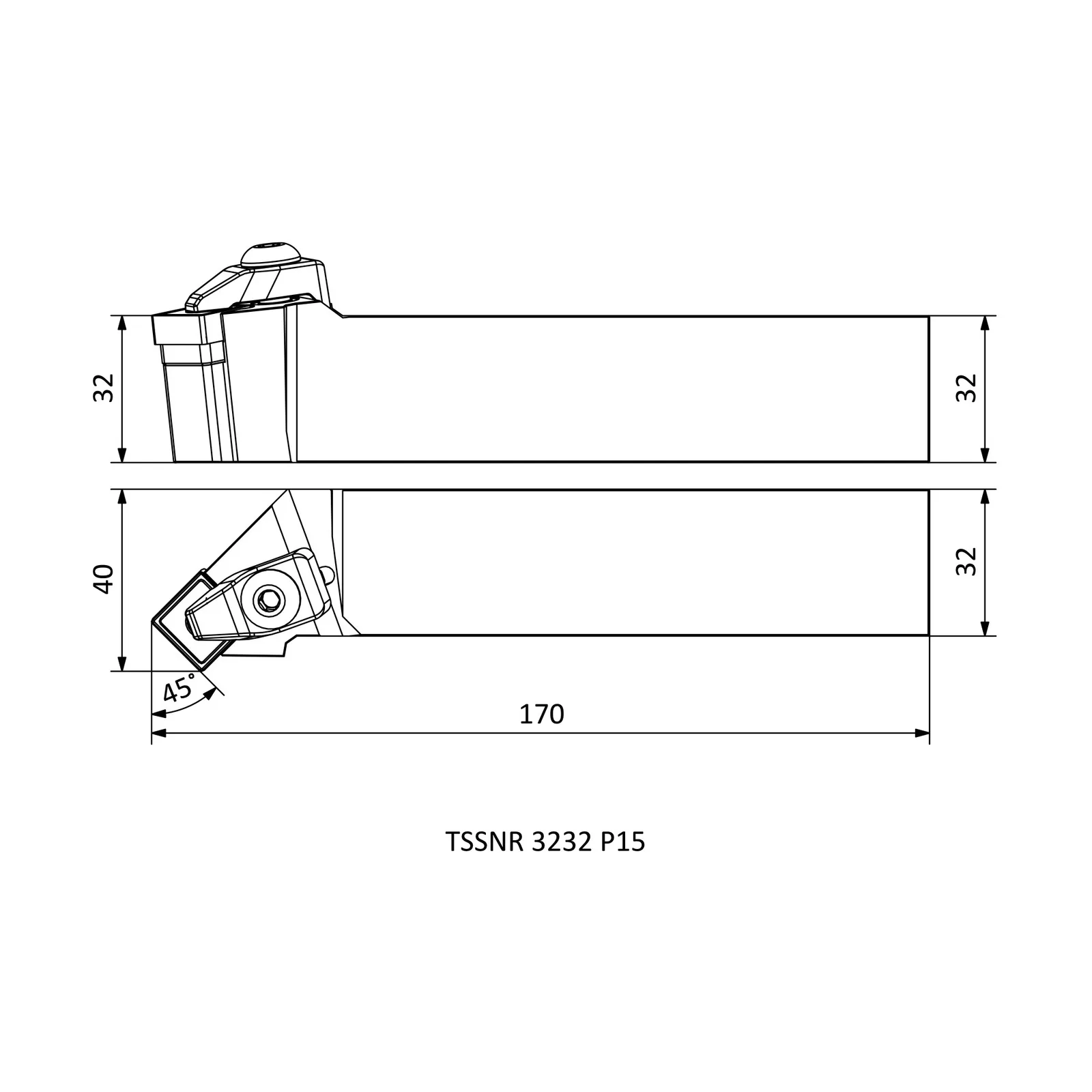 TSSNR 3232 P15 &mdash; dimensioned drawing