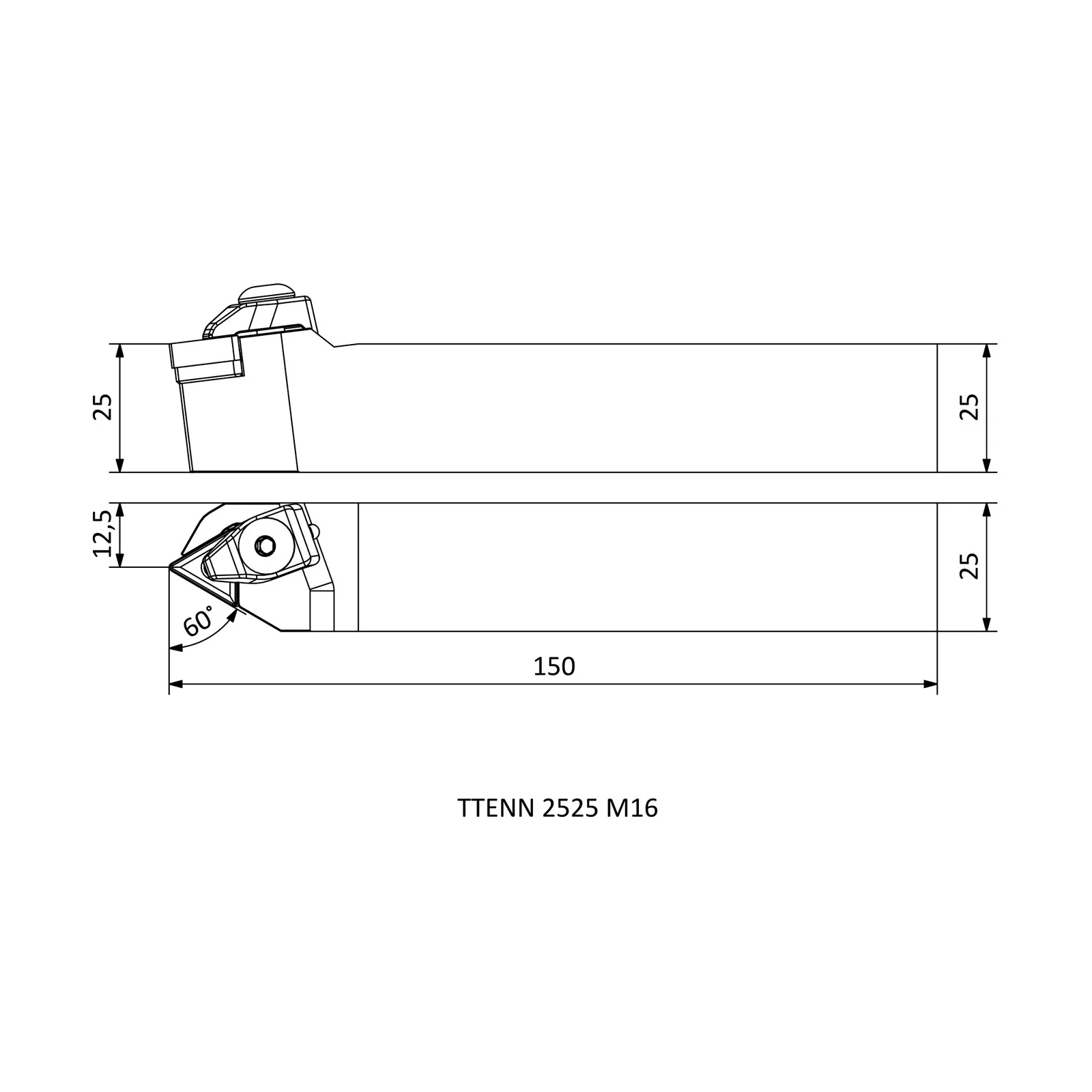 TTENN 2525 M16 &mdash; dimensioned drawing