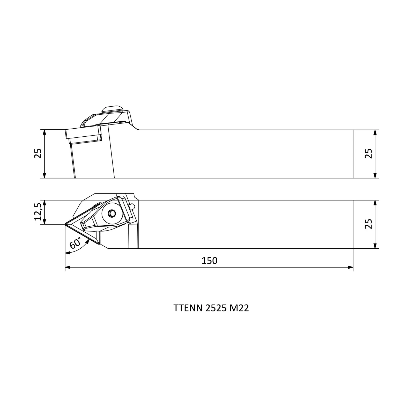 TTENN 2525 M22 &mdash; dimensioned drawing