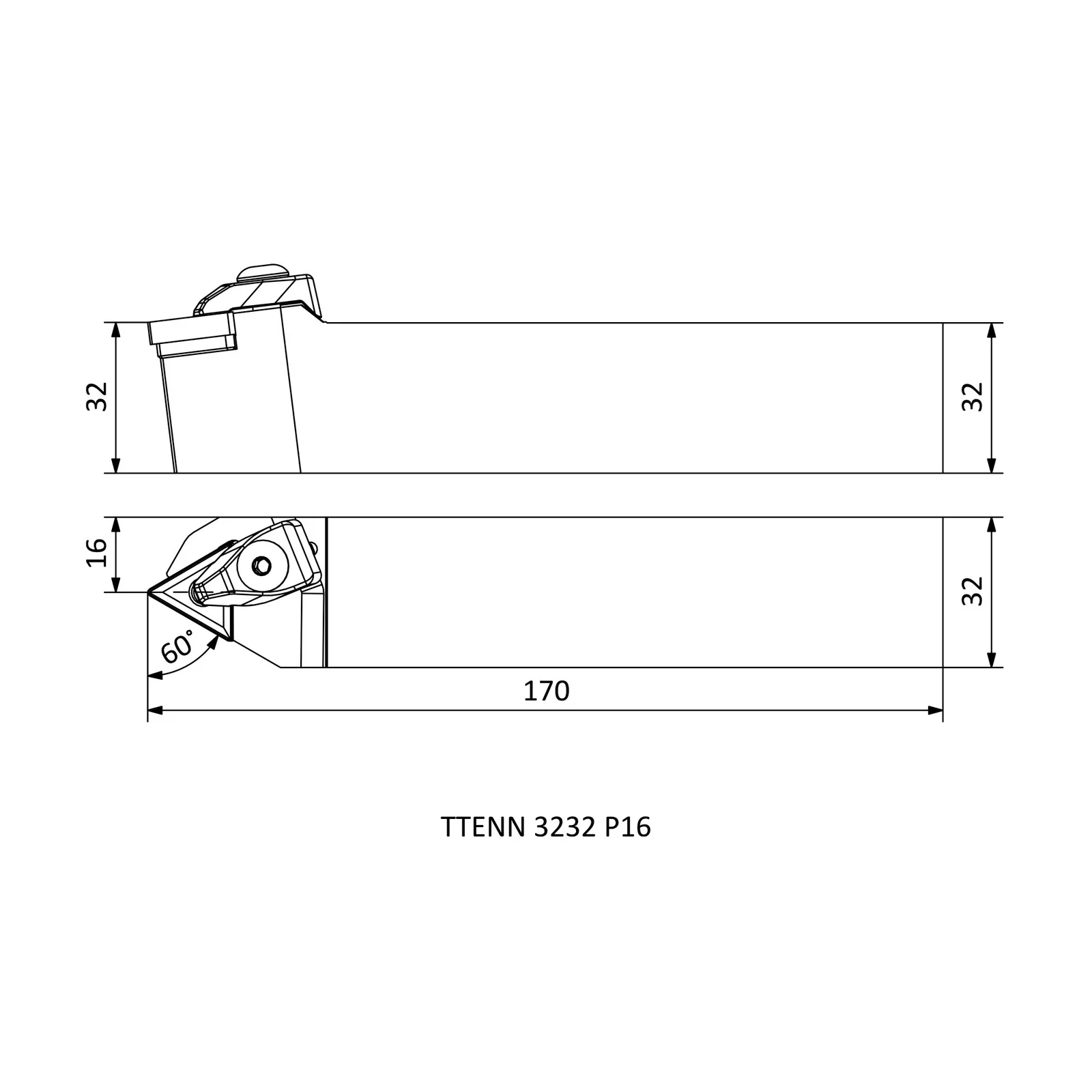TTENN 3232 P16 &mdash; dimensioned drawing
