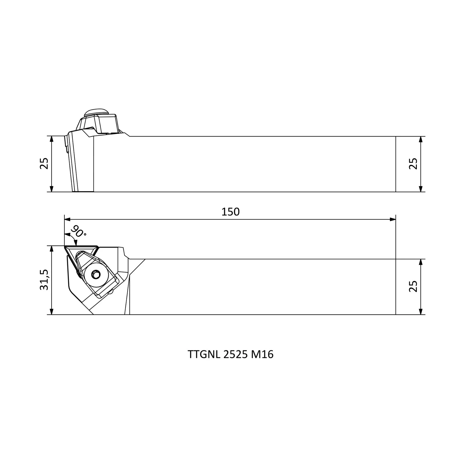 TTGNL 2525 M16 &mdash; dimensioned drawing