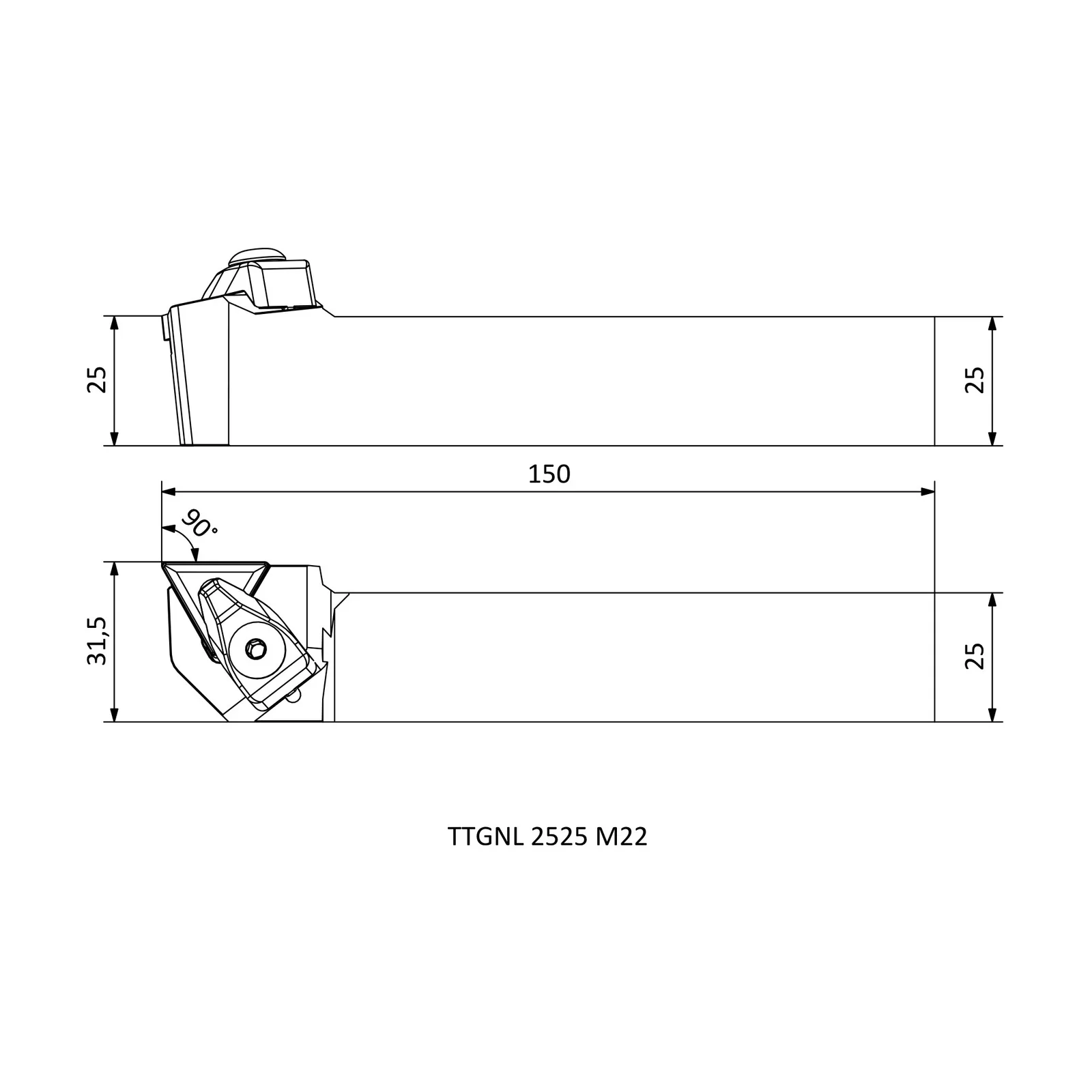 TTGNL 2525 M22 &mdash; dimensioned drawing