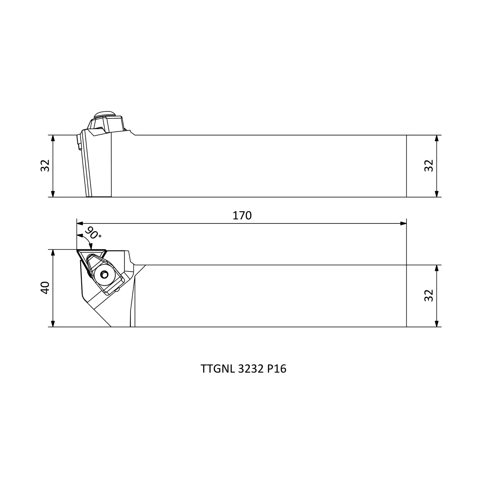 TTGNL 3232 P16 &mdash; dimensioned drawing
