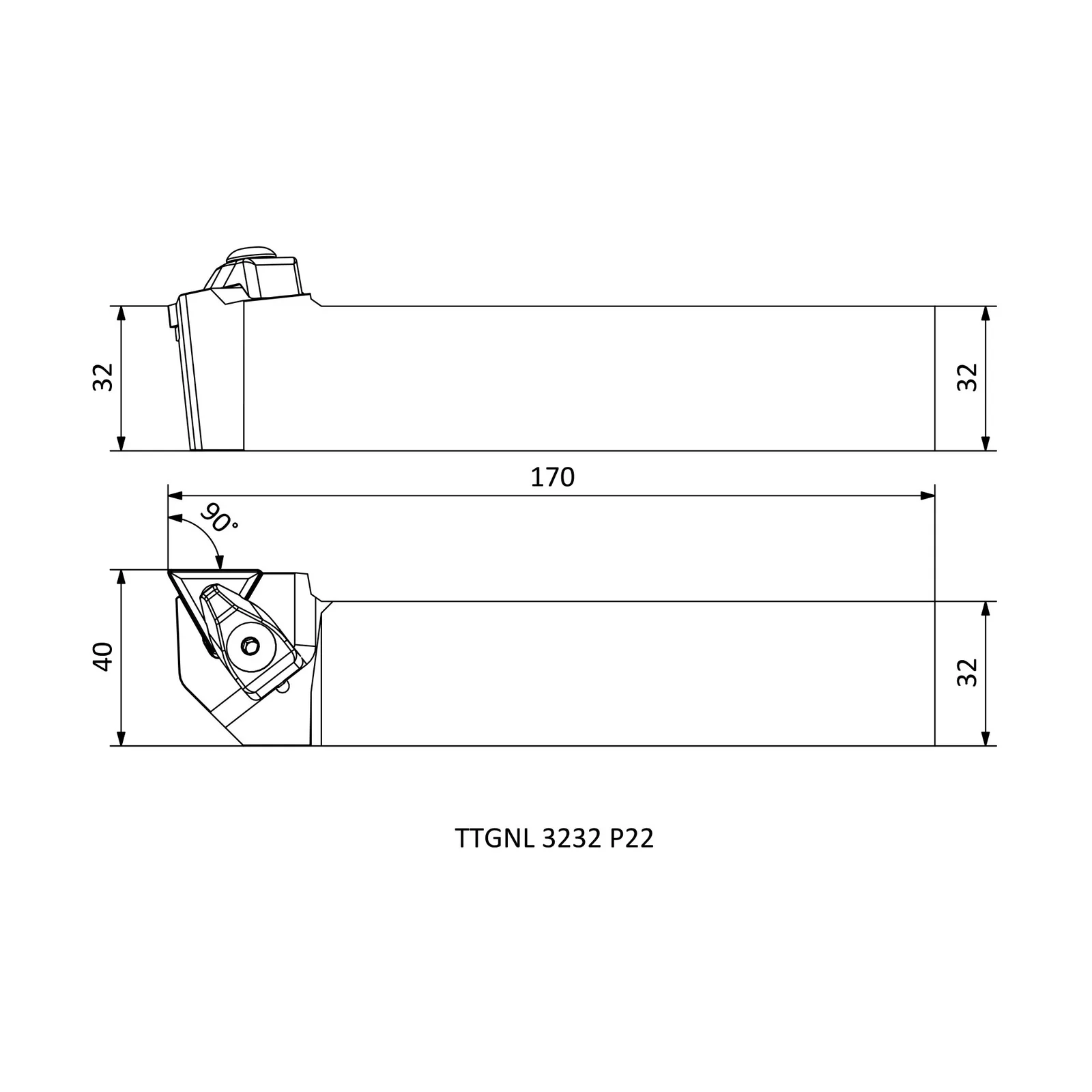 TTGNL 3232 P22 &mdash; dimensioned drawing