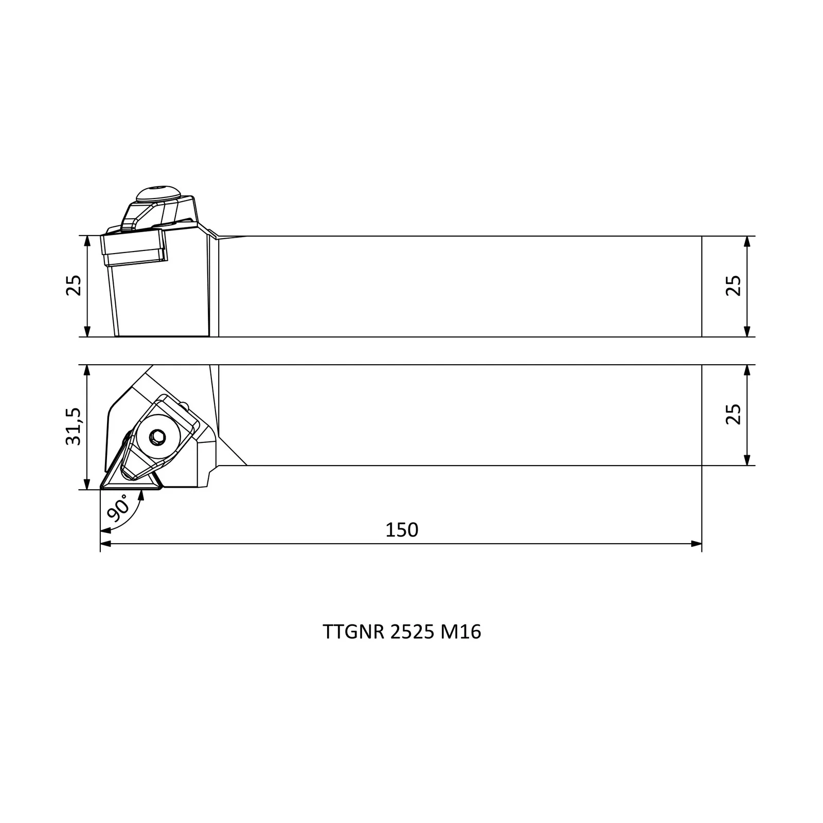 TTGNR 2525 M16 &mdash; dimensioned drawing