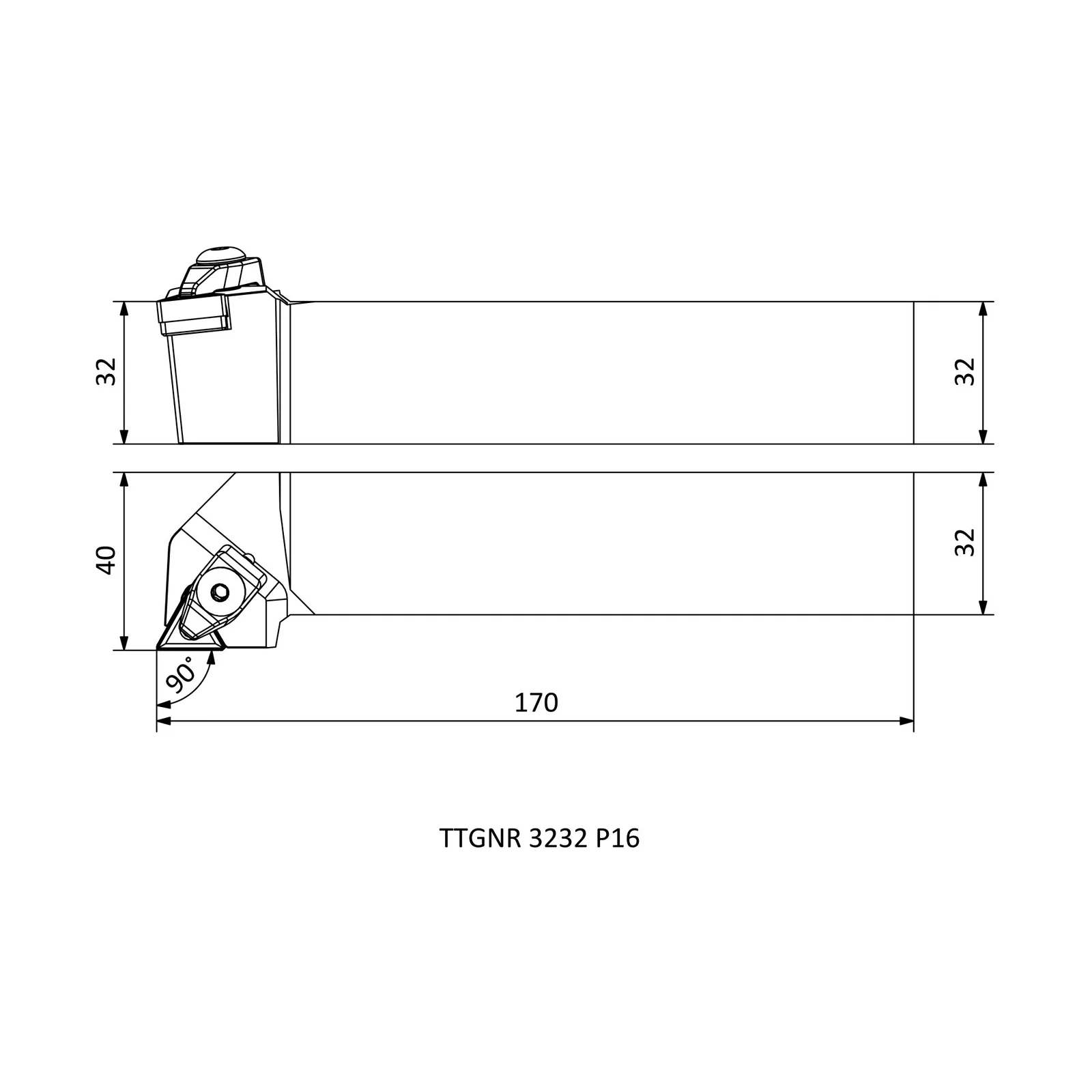 TTGNR 3232 P16 &mdash; dimensioned drawing