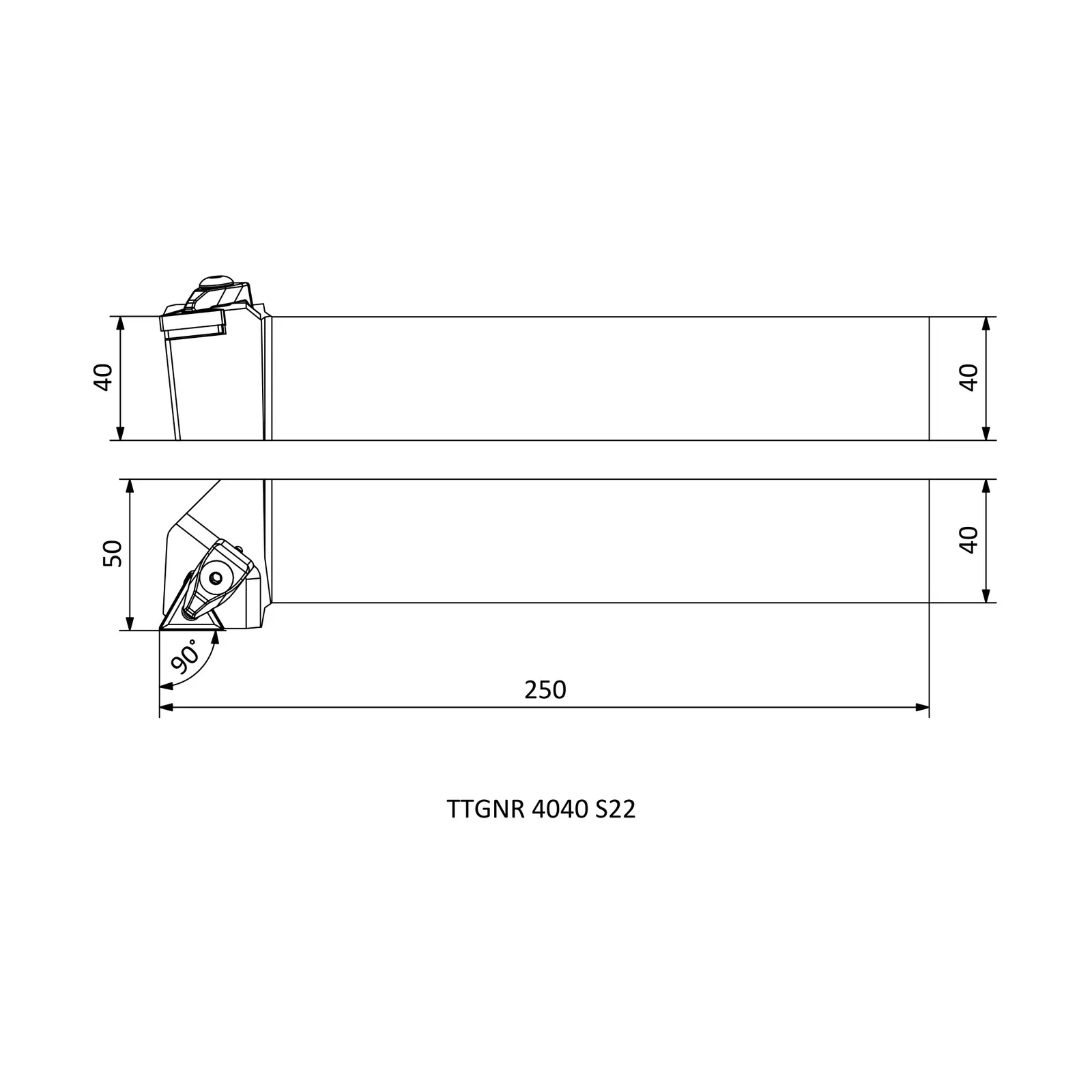 TTGNR 4040 S22 &mdash; dimensioned drawing