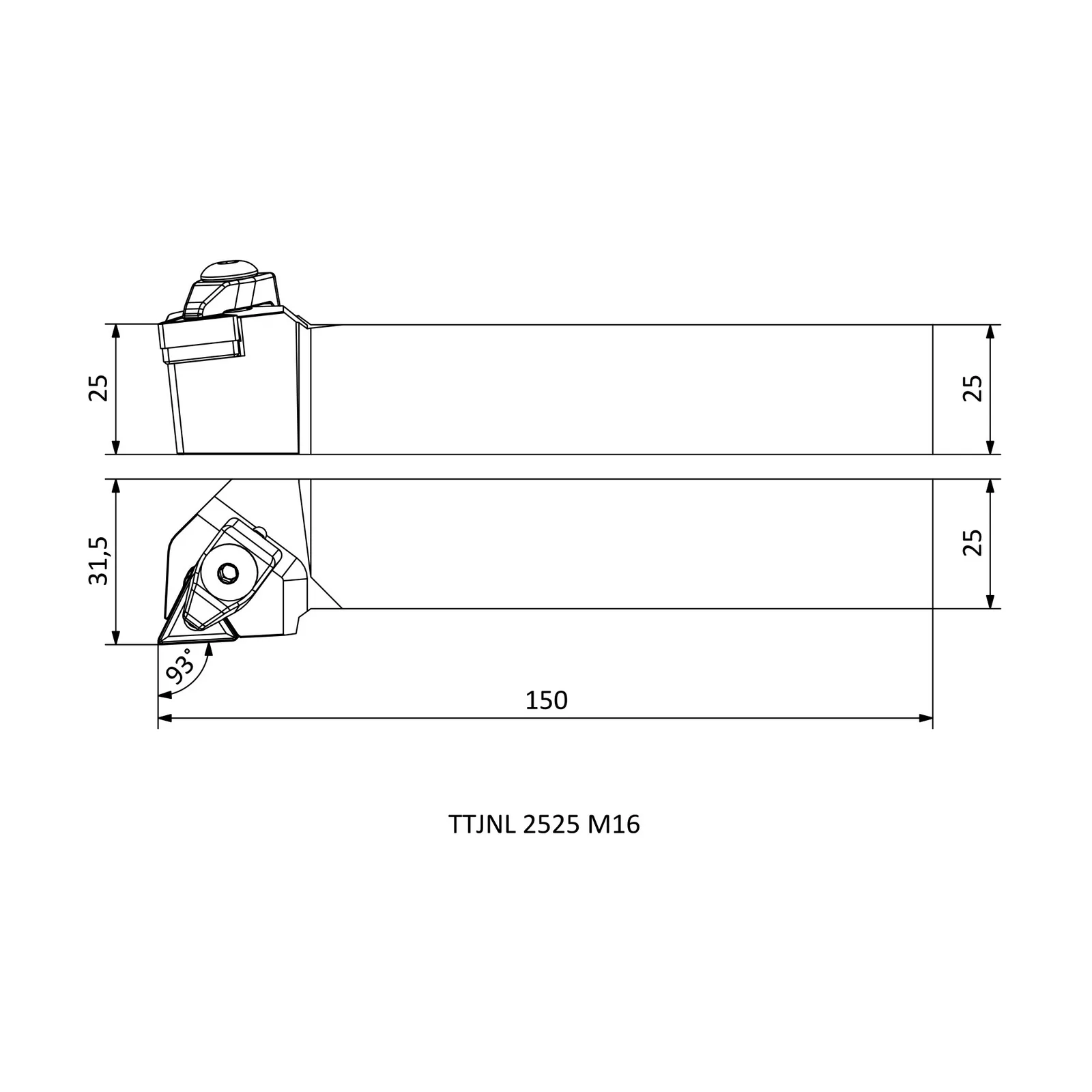TTJNL 2525 M16 &mdash; dimensioned drawing