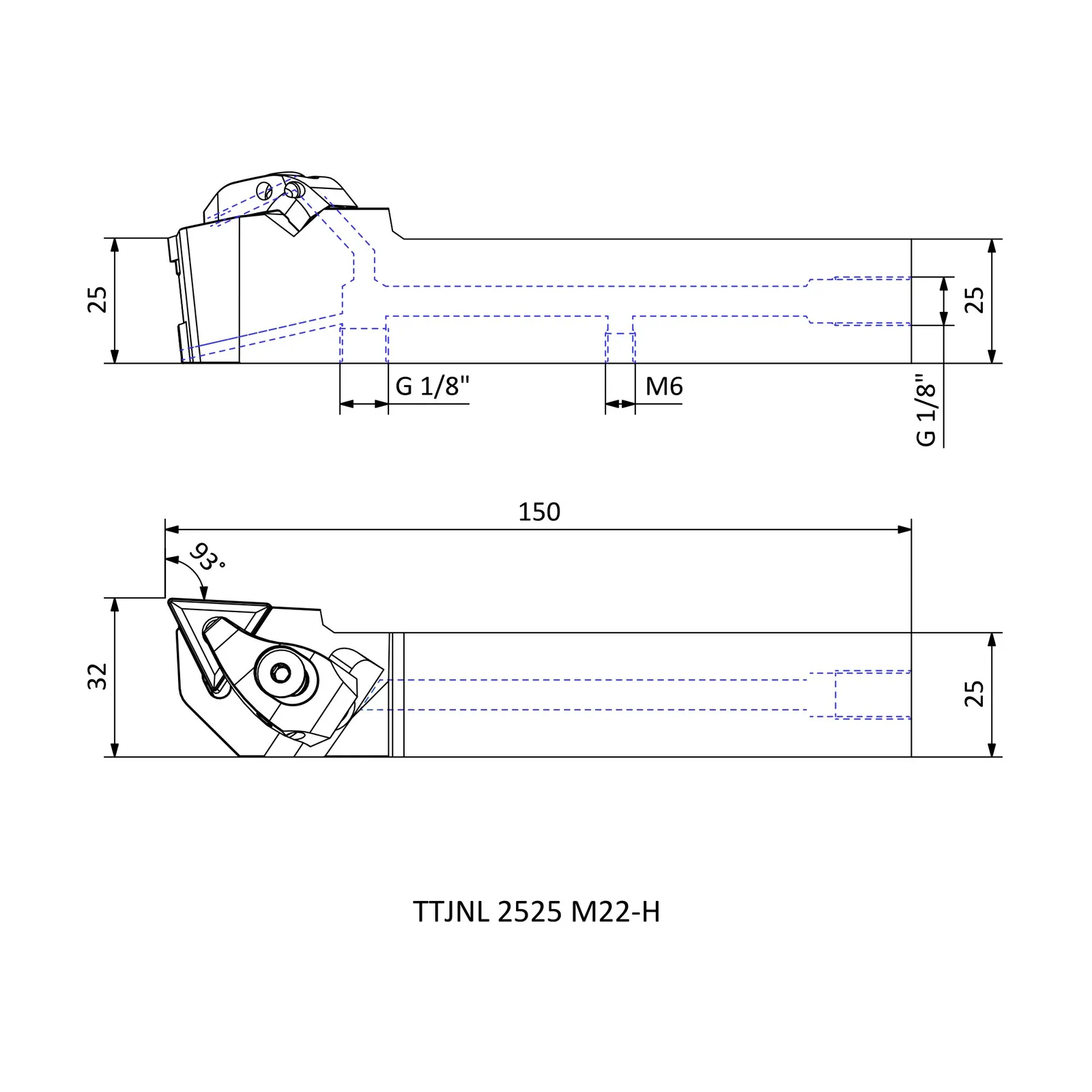 TTJNL 2525 M22-H &mdash; dimensioned drawing