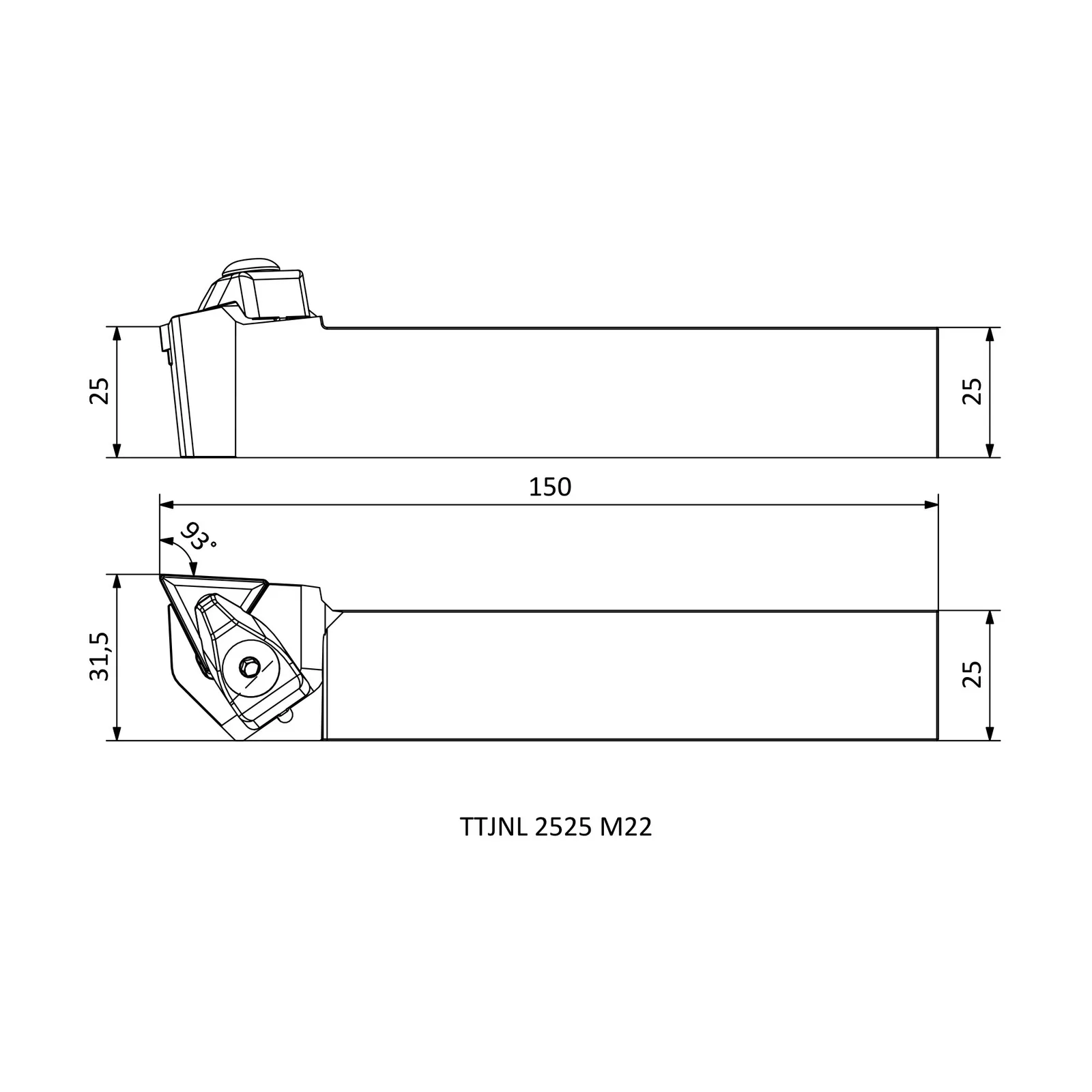 TTJNL 2525 M22 &mdash; dimensioned drawing