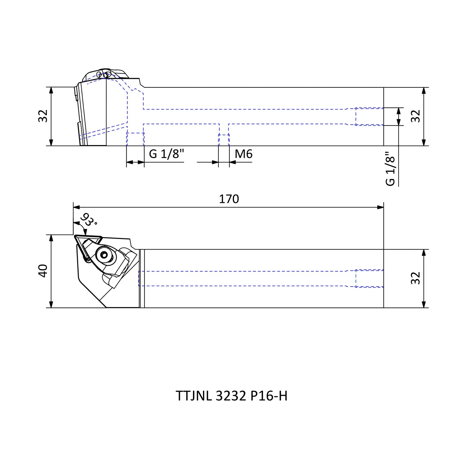 TTJNL 3232 P16-H &mdash; dimensioned drawing