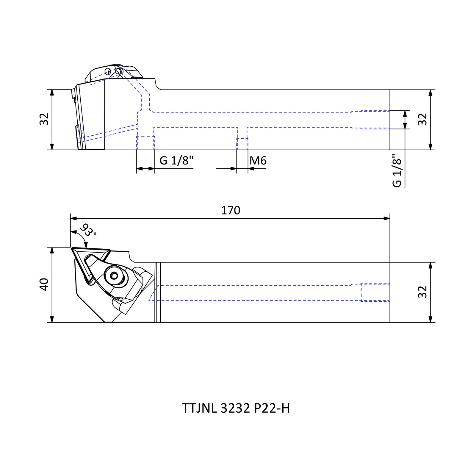 TTJNL 3232 P22-H &mdash; dimensioned drawing