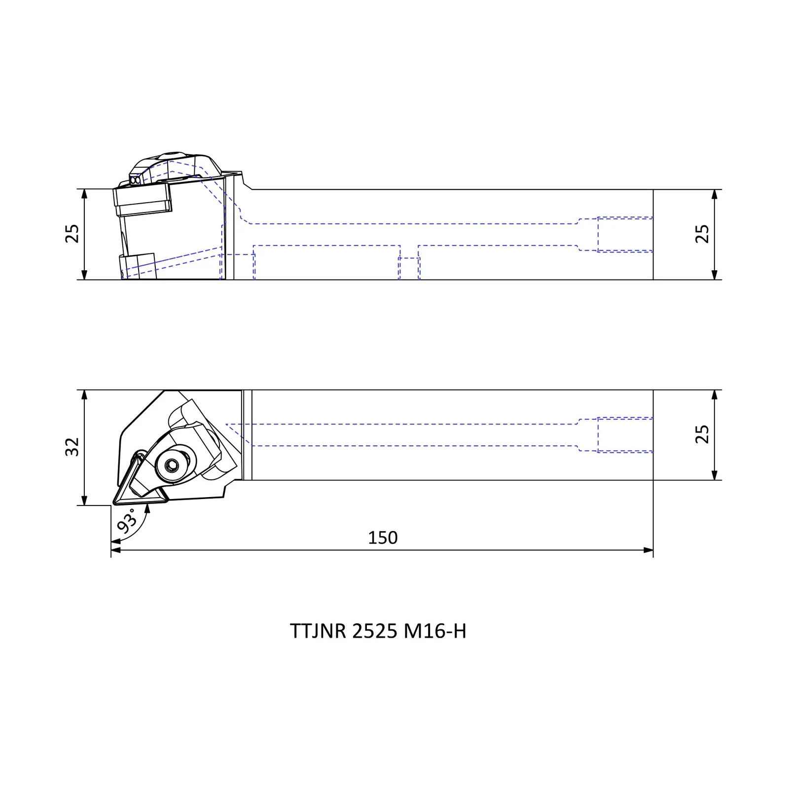 TTJNR 2525 M16-H &mdash; dimensioned drawing