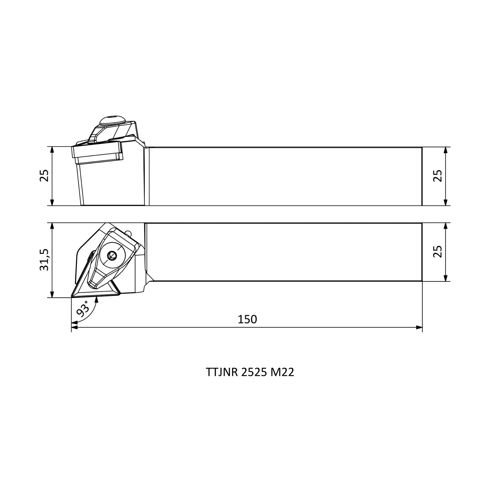 TTJNR 2525 M22 &mdash; dimensioned drawing