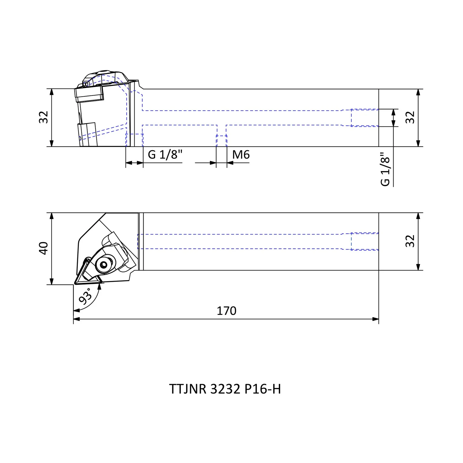 TTJNR 3232 P16-H &mdash; dimensioned drawing