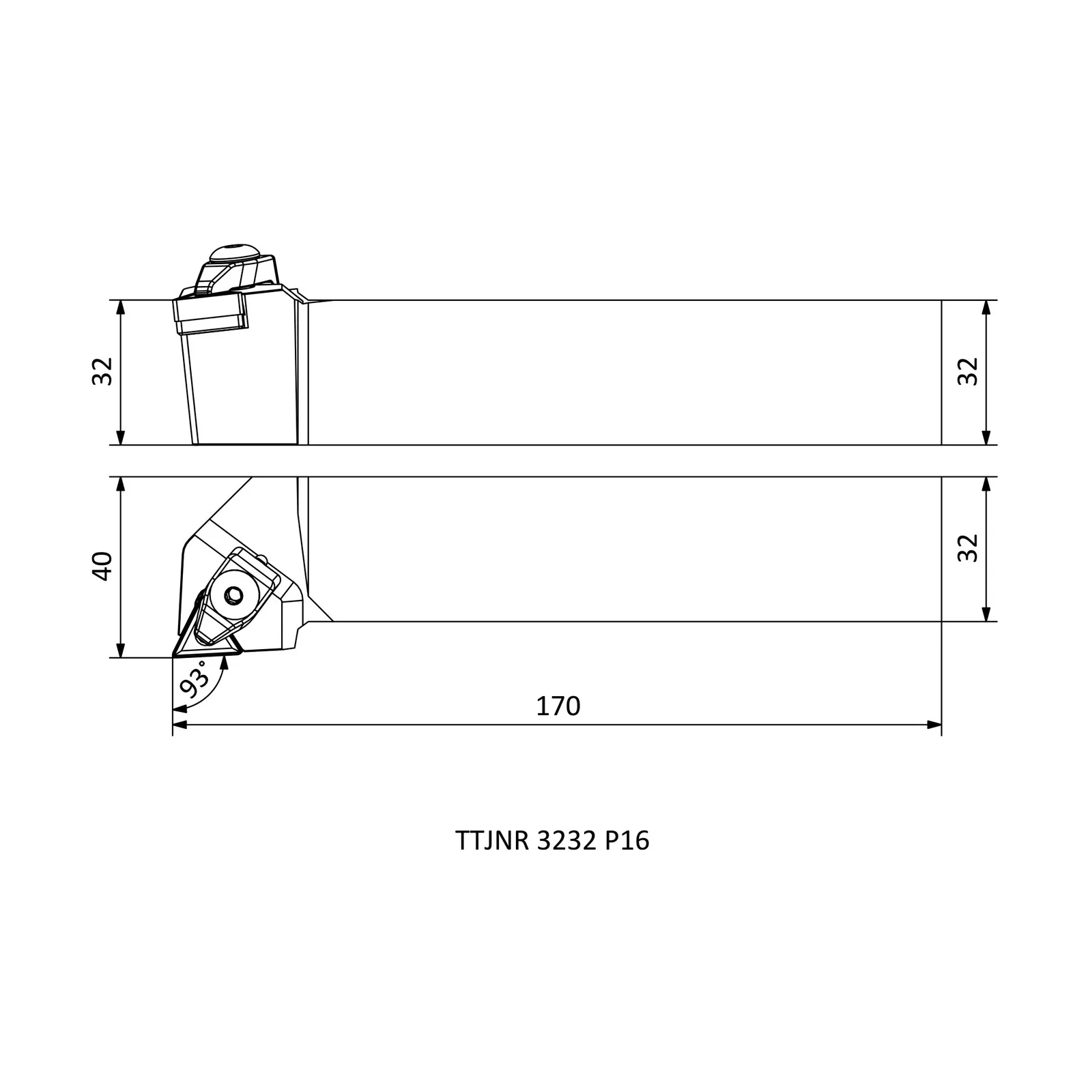 TTJNR 3232 P16 &mdash; dimensioned drawing