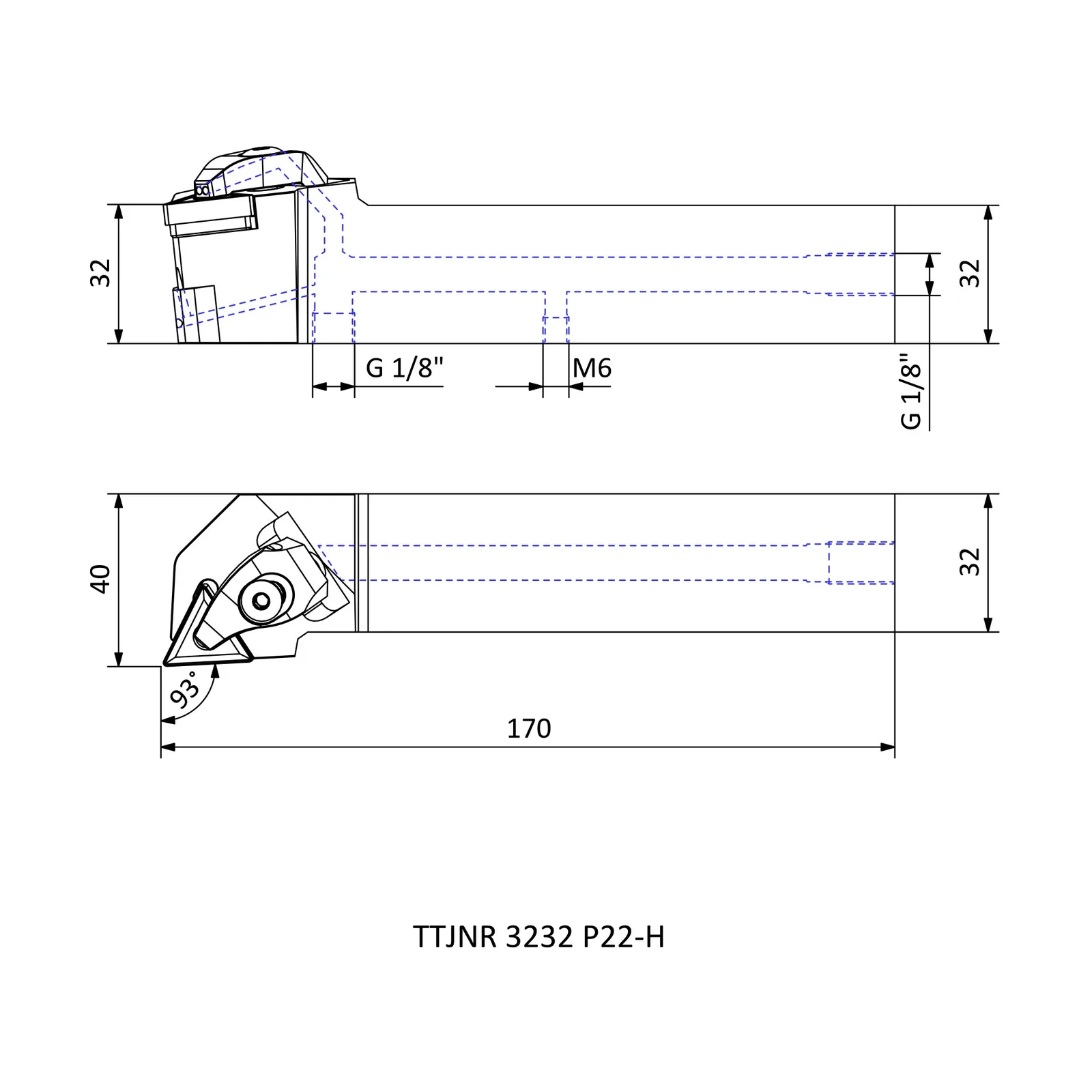 TTJNR 3232 P22-H &mdash; dimensioned drawing
