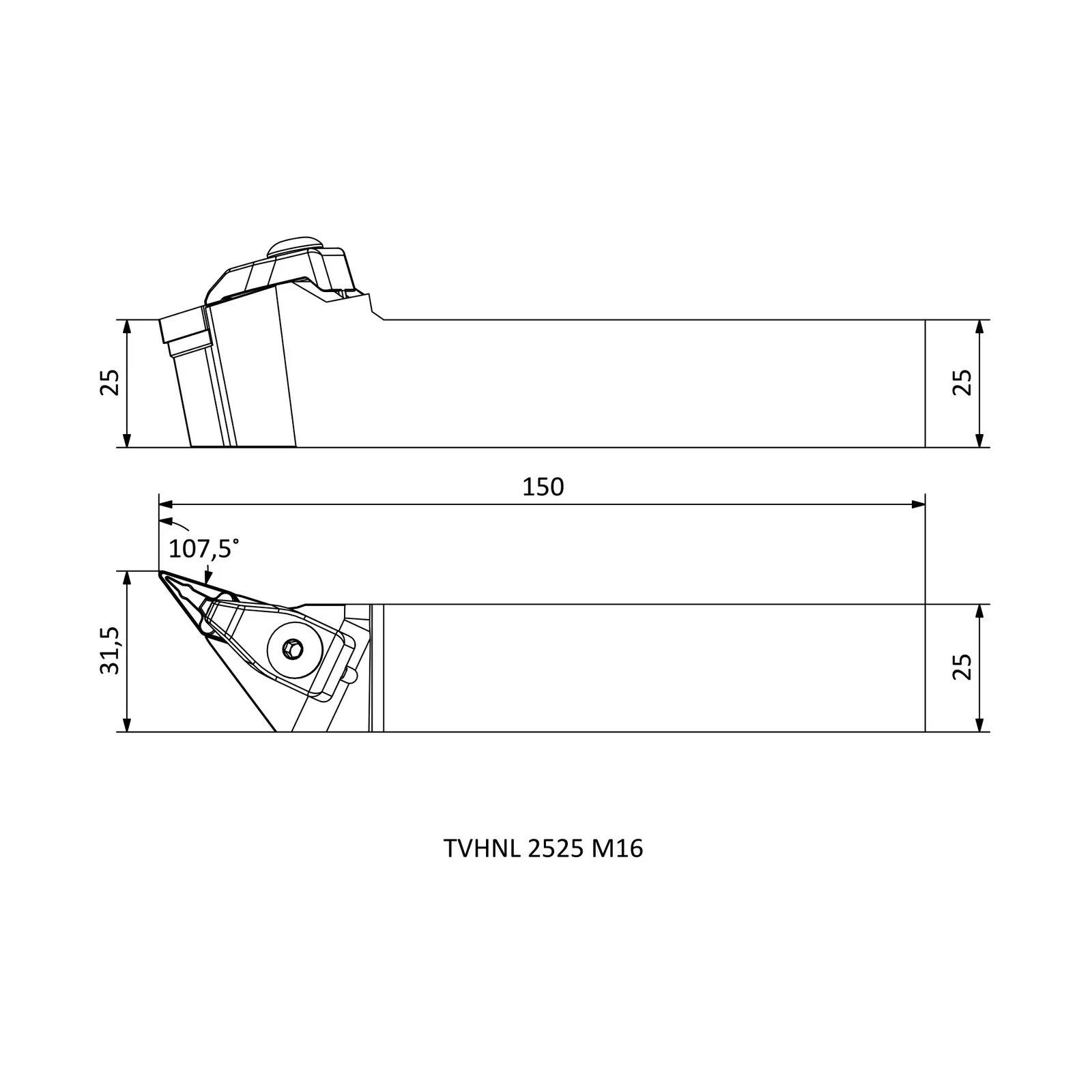 TVHNL 2525 M16 &mdash; dimensioned drawing