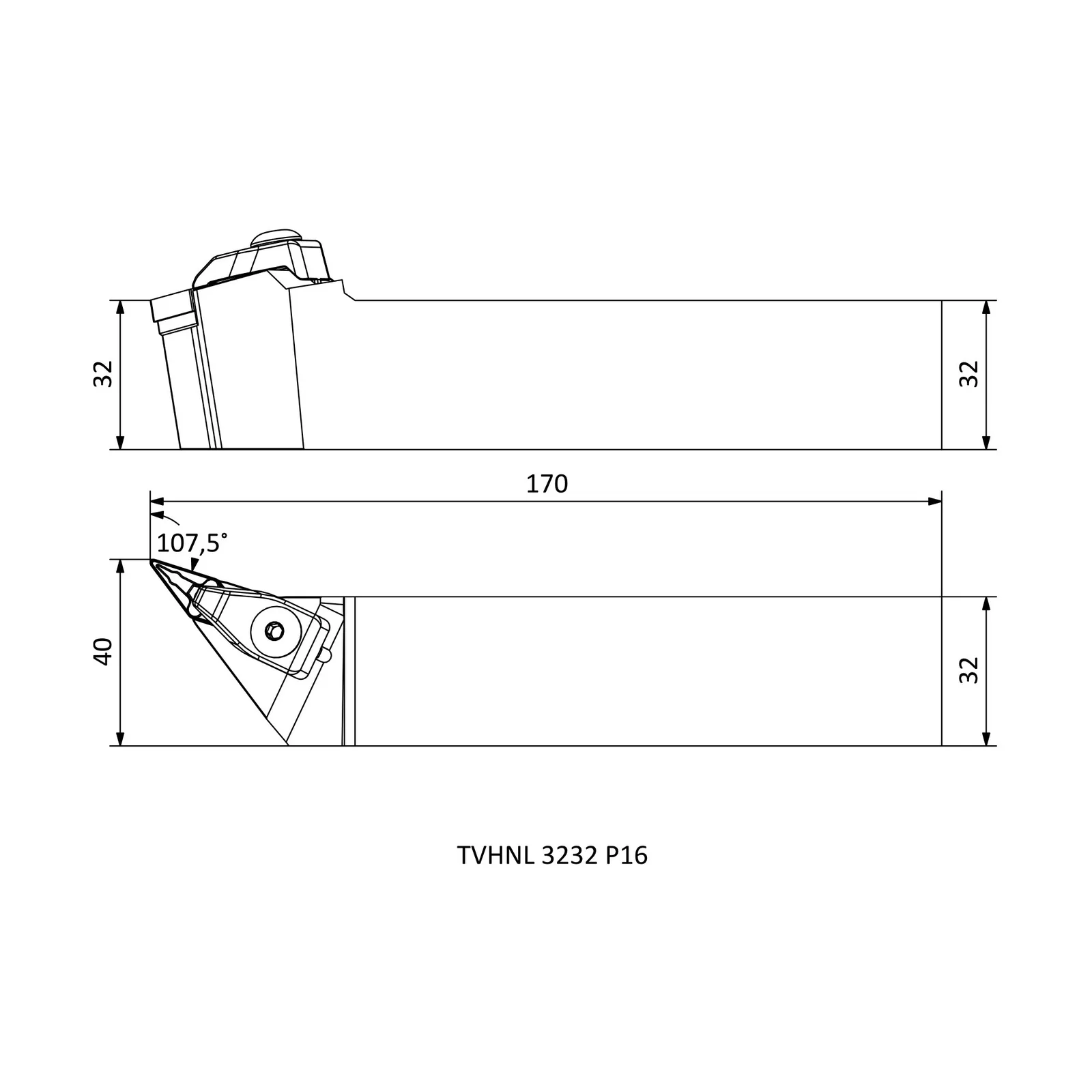 TVHNL 3232 P16 &mdash; dimensioned drawing