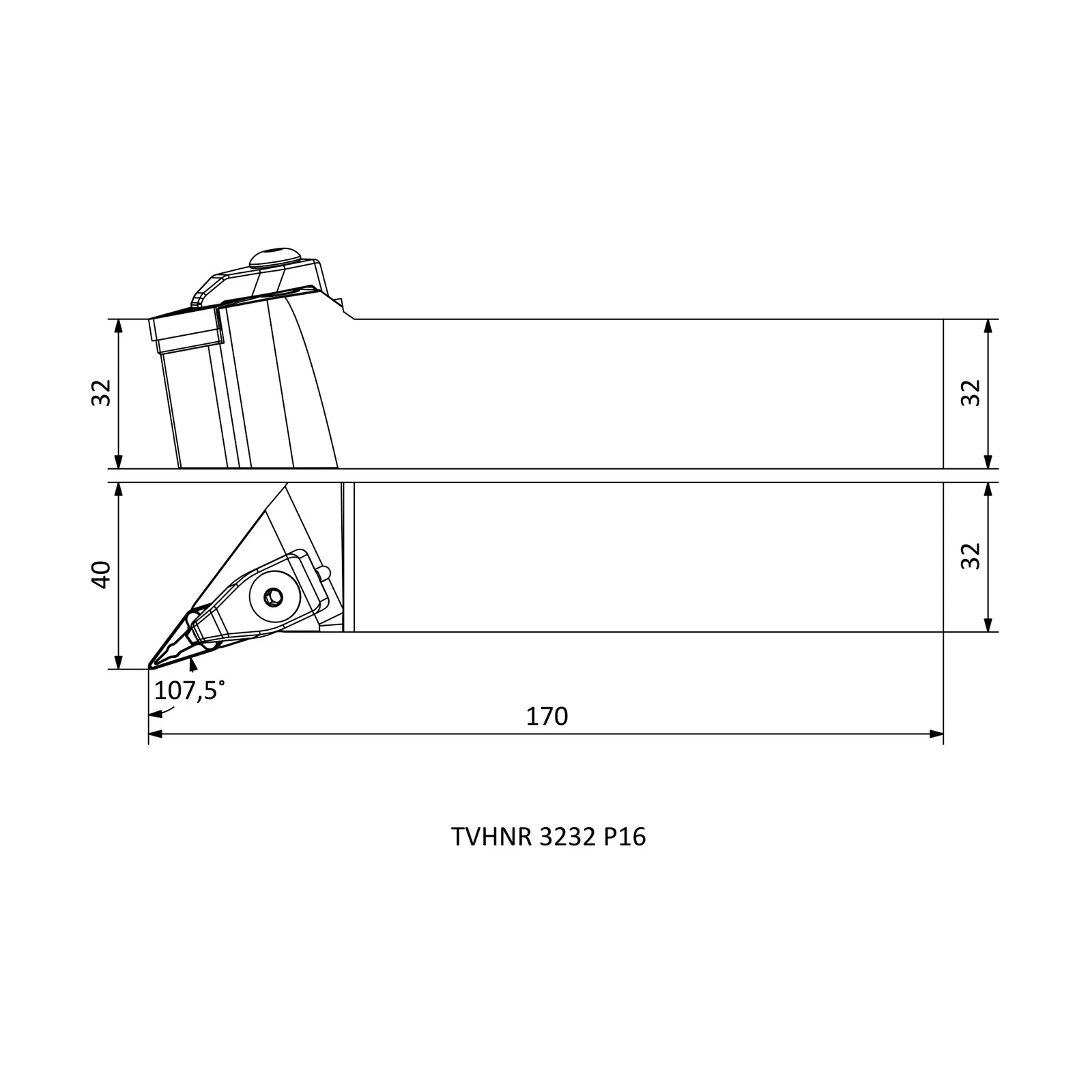 TVHNR 3232 P16 &mdash; dimensioned drawing