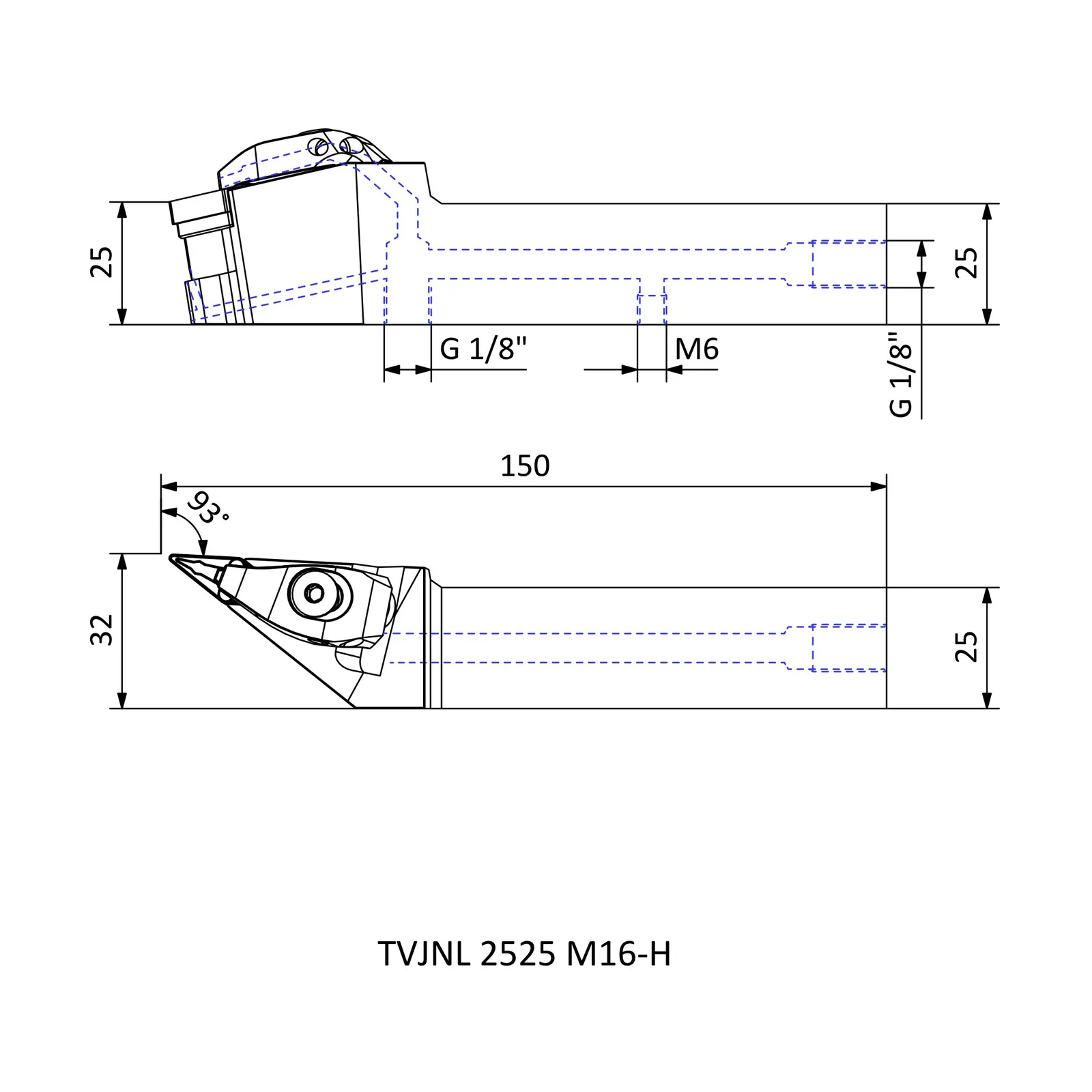 TVJNL 2525 M16-H &mdash; dimensioned drawing