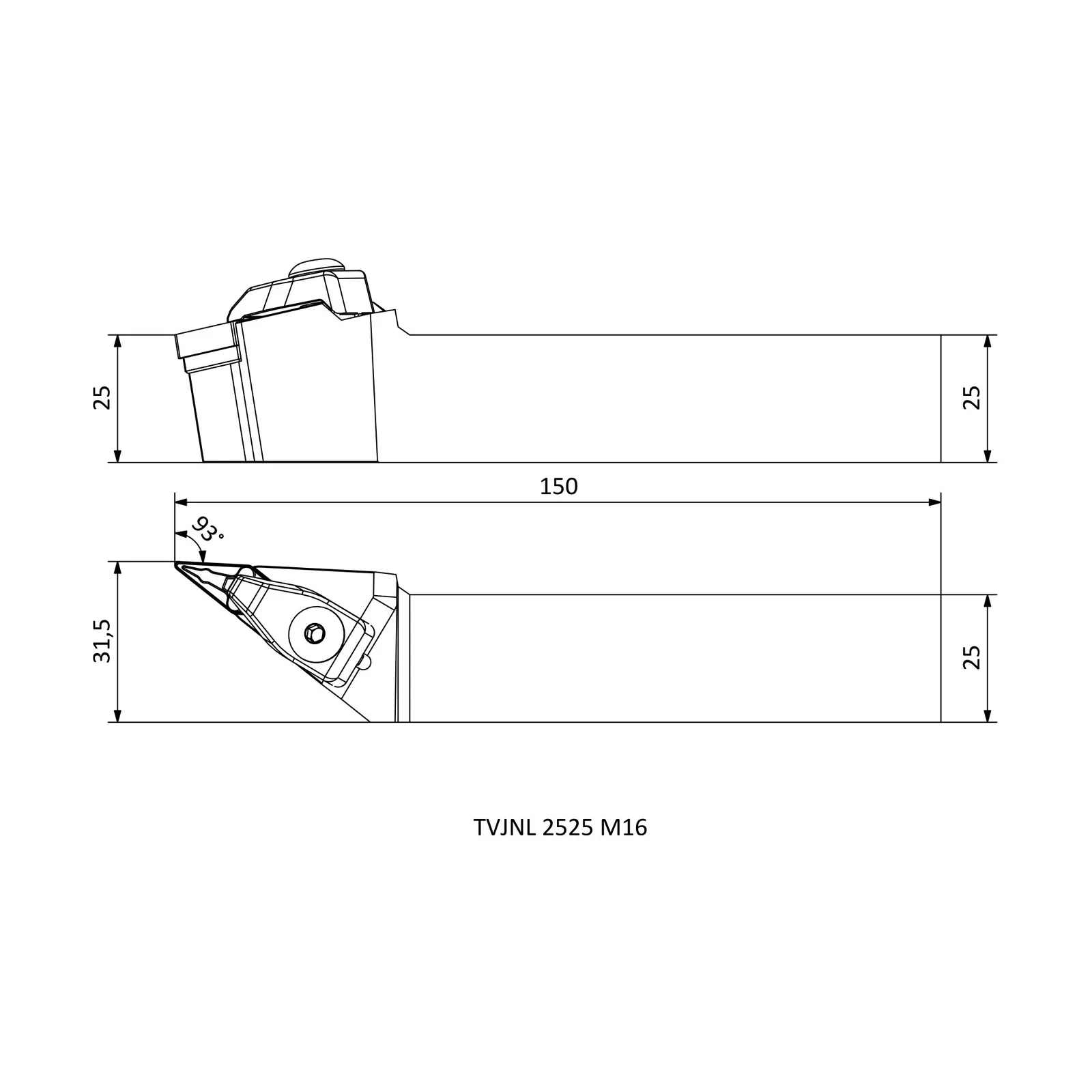 TVJNL 2525 M16 &mdash; dimensioned drawing