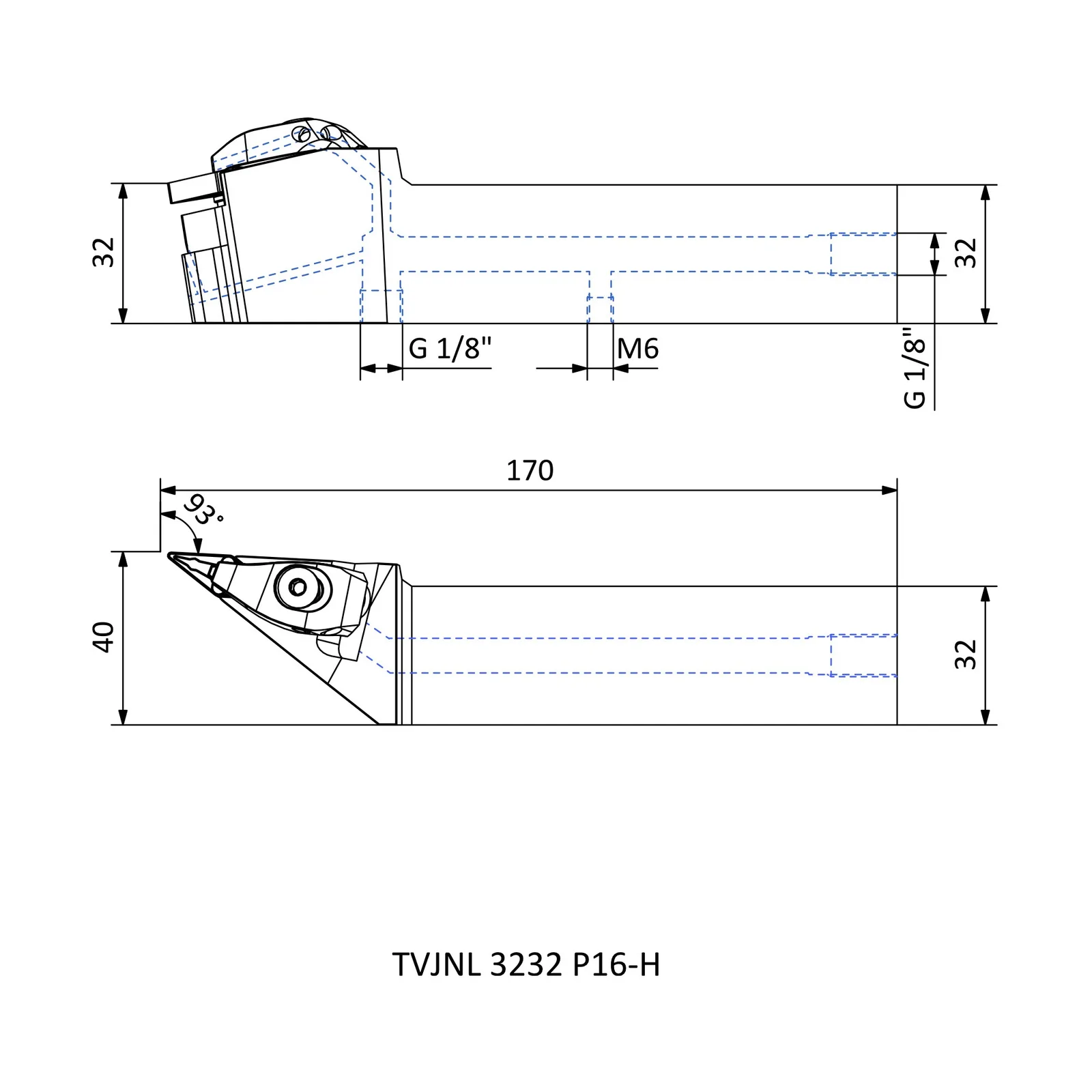 TVJNL 3232 P16-H &mdash; dimensioned drawing