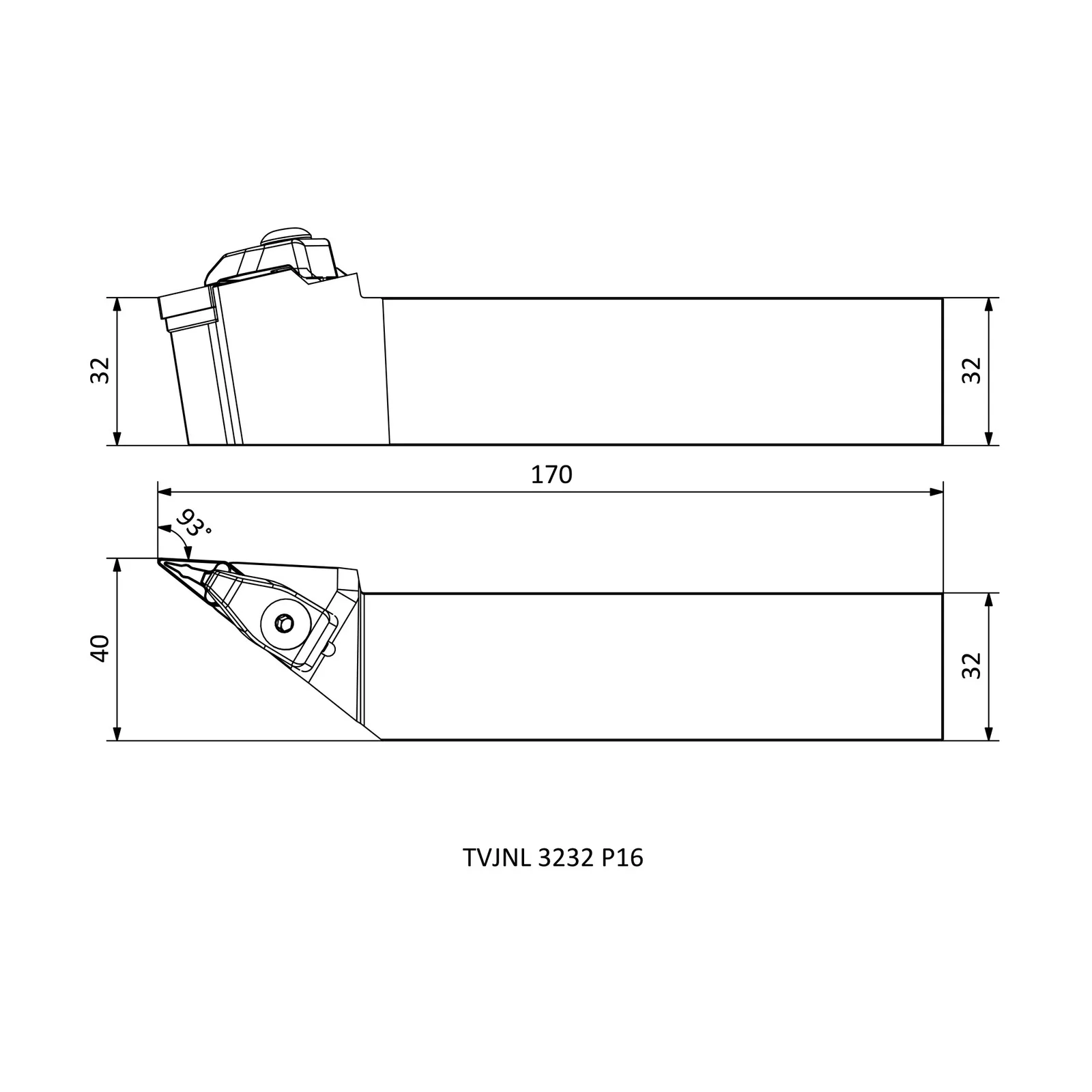TVJNL 3232 P16 &mdash; dimensioned drawing