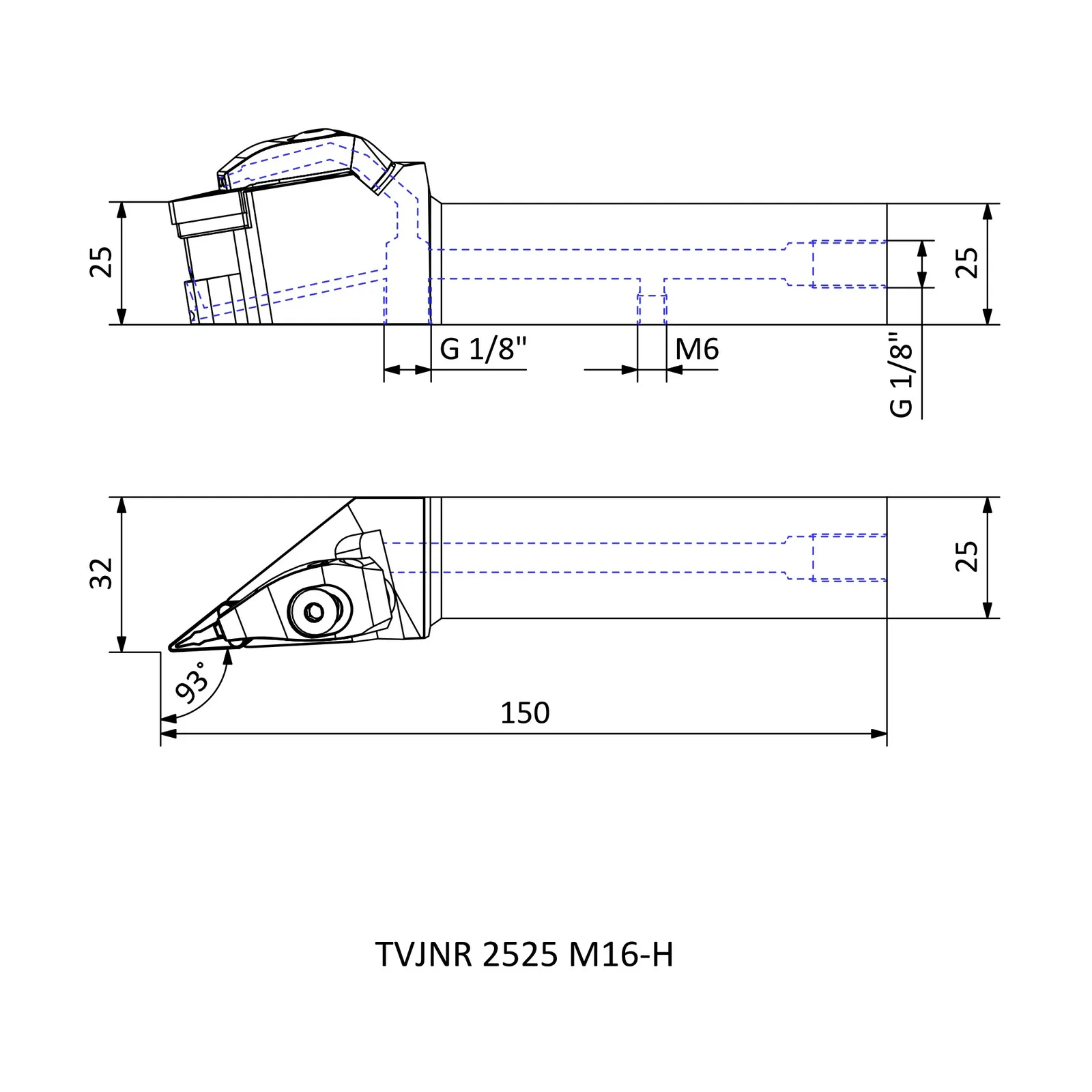 TVJNR 2525 M16-H &mdash; dimensioned drawing