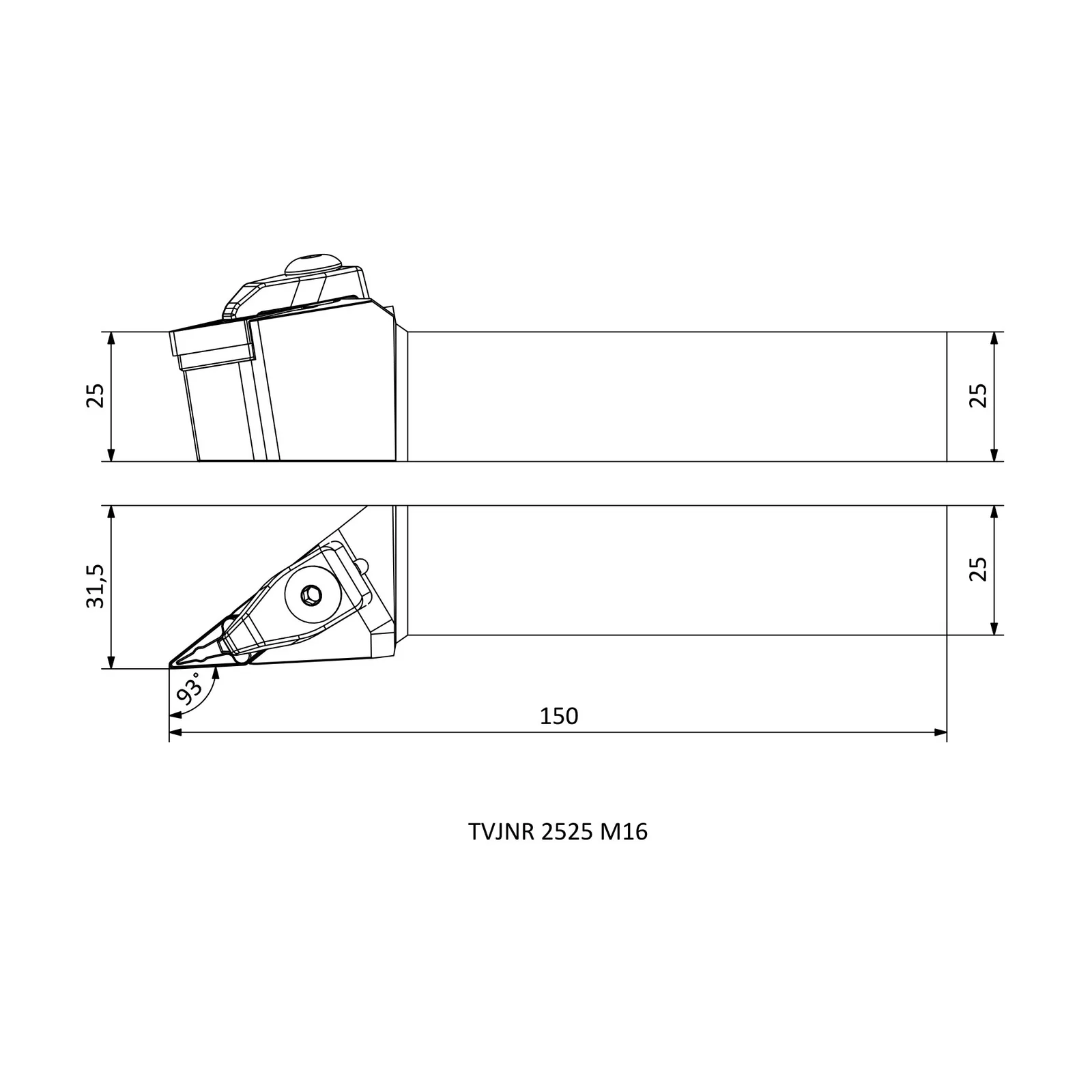 TVJNR 2525 M16 &mdash; dimensioned drawing