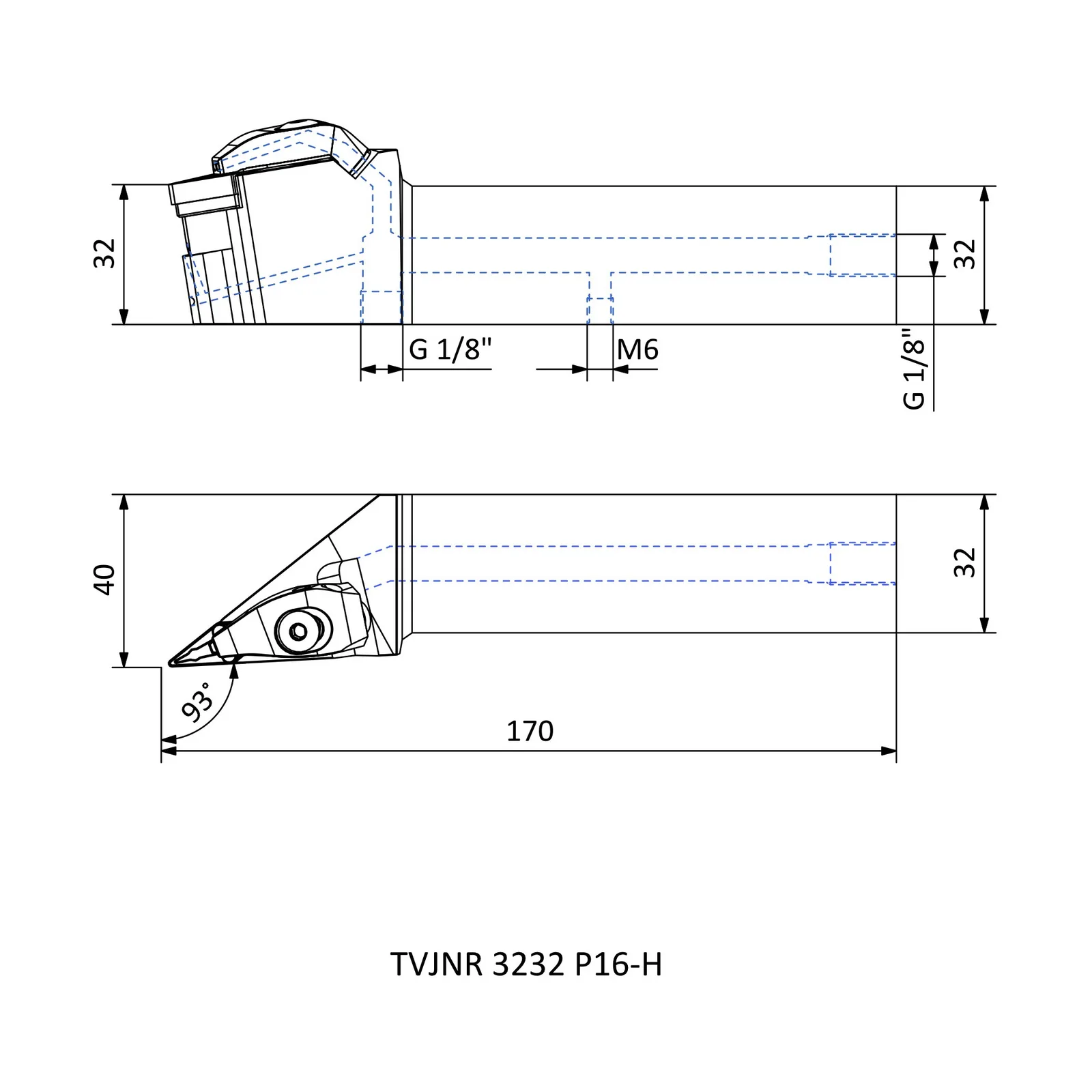 TVJNR 3232 P16-H &mdash; dimensioned drawing